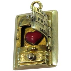 Vintage Art "Deco Dauernd Brennt Mein" Movable Wood Stove Enamel Gold Love Charm Pendant