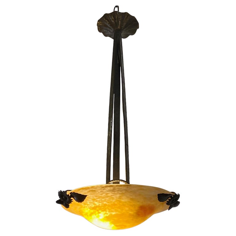 Art Deco Daum Nancy Art Glass Pendant Light Fixture For Sale at 1stDibs
