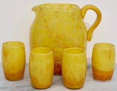 Juego de jarra y vasos franceses Art Déco Daum Nancy, 1930