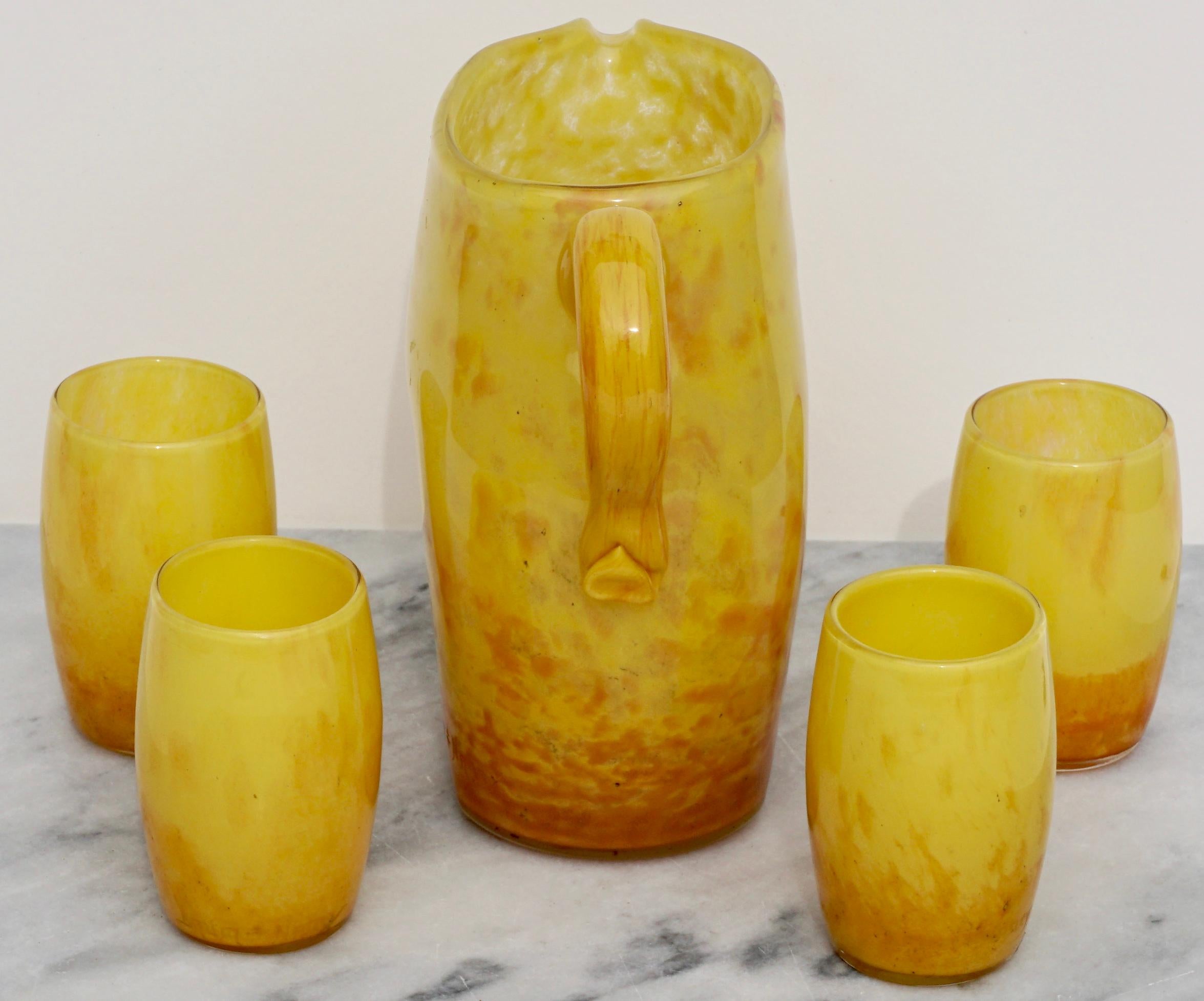 Juego de jarra y vasos franceses Art Déco Daum Nancy, 1930 Art Decó en venta