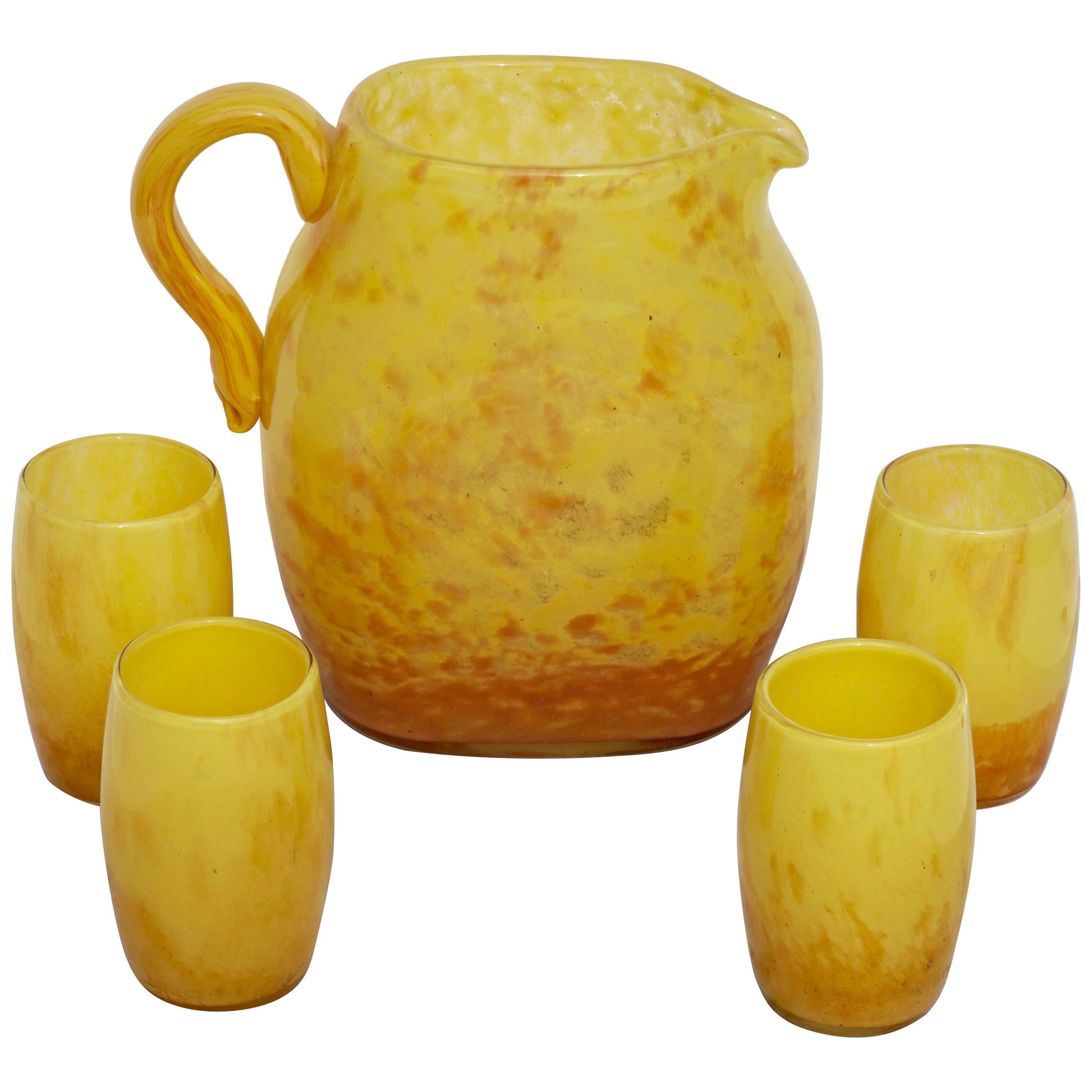 Französischer Art-Déco-Krug mit Gläsern von Daum Nancy, Set, 1930 im Angebot