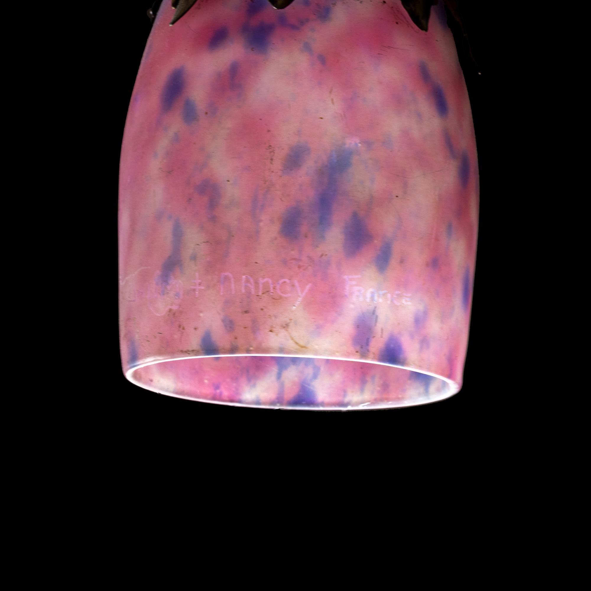 Art Deco Daum Pink Glass Chandelier For Sale 2