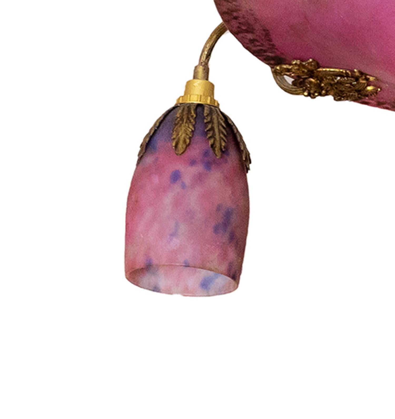 Art Deco Daum Pink Glass Chandelier For Sale 3