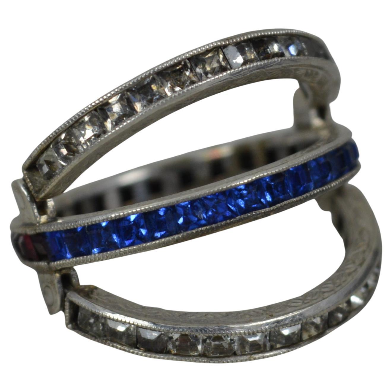 Art Deco Day / Night Sterling Silver and Paste Full Eternity Ring For Sale