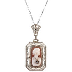 Art Deco “Day-to-Night” Onyx, Diamond and Cameo Pendant