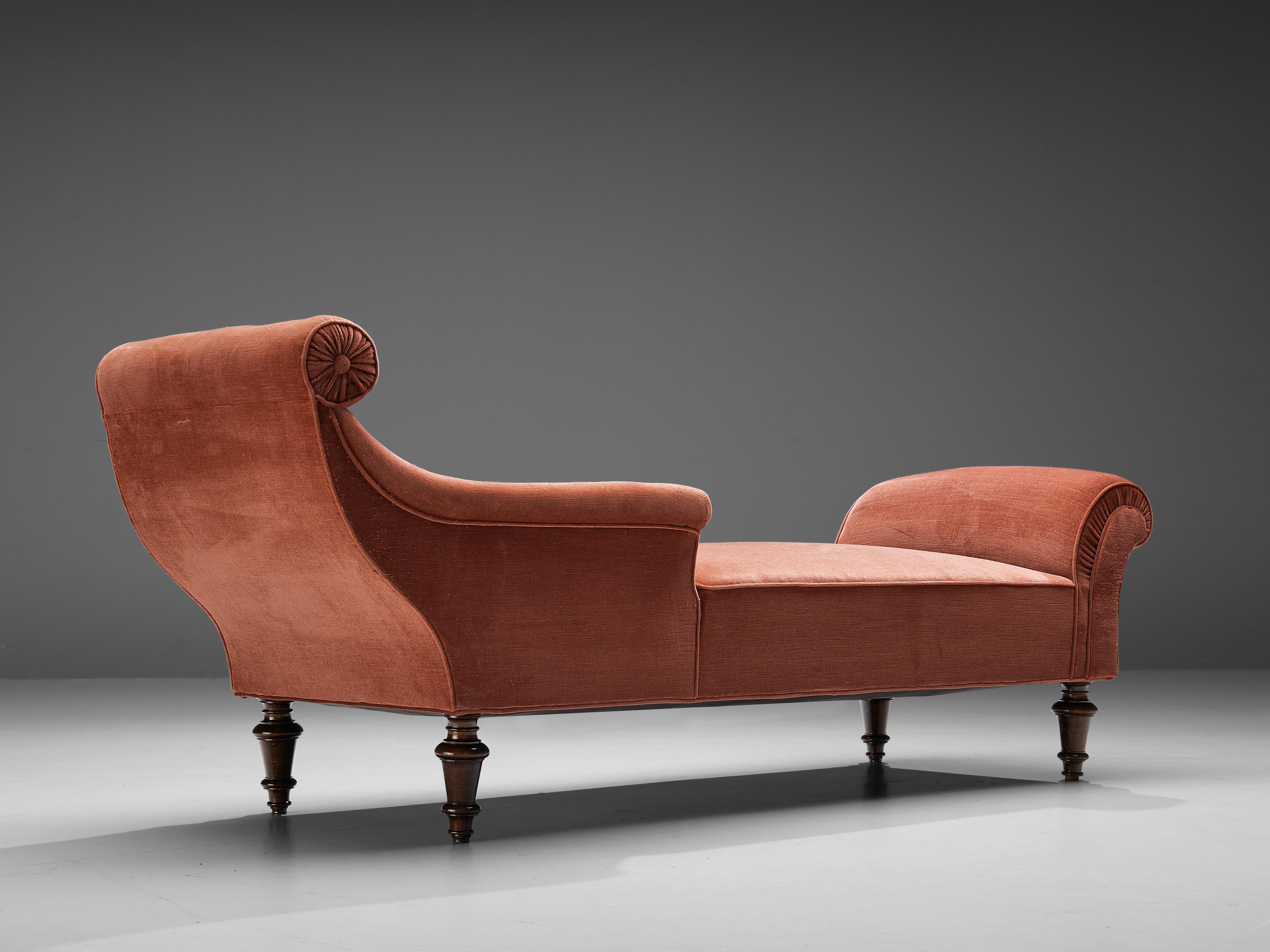 French Art Deco Daybed in Oak and Red Velvet Upholstery