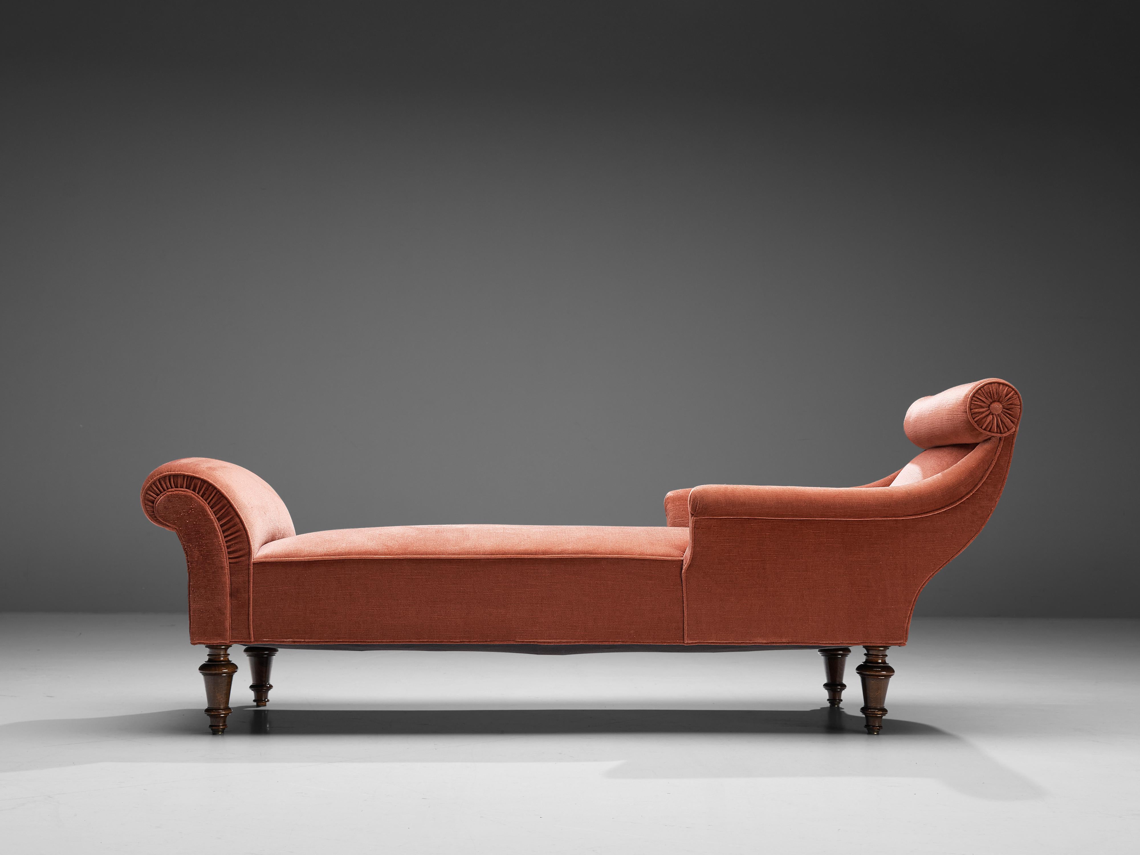 Mid-20th Century Art Deco Daybed in Oak and Red Velvet Upholstery
