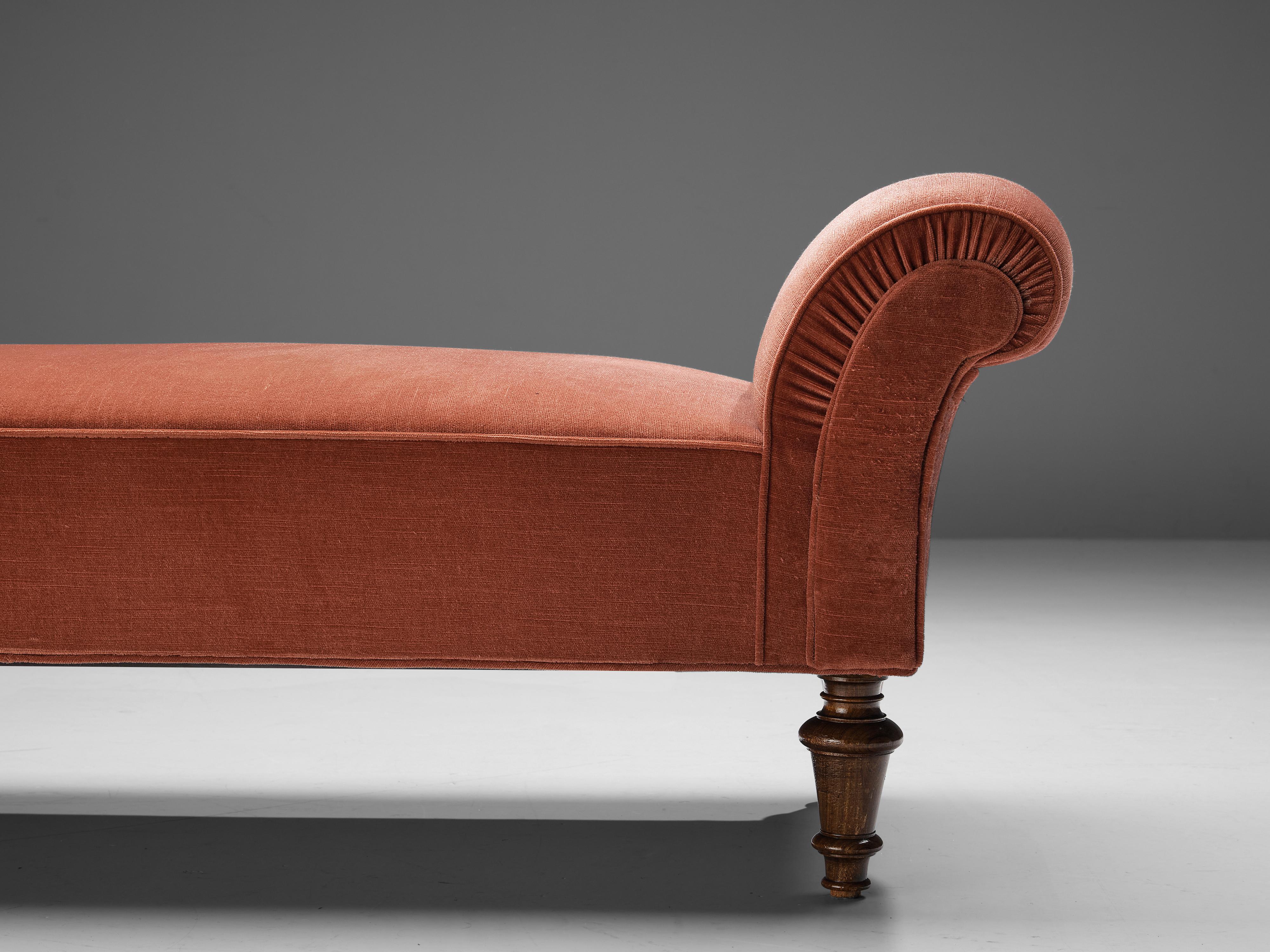 Art Deco Daybed in Oak and Red Velvet Upholstery 2