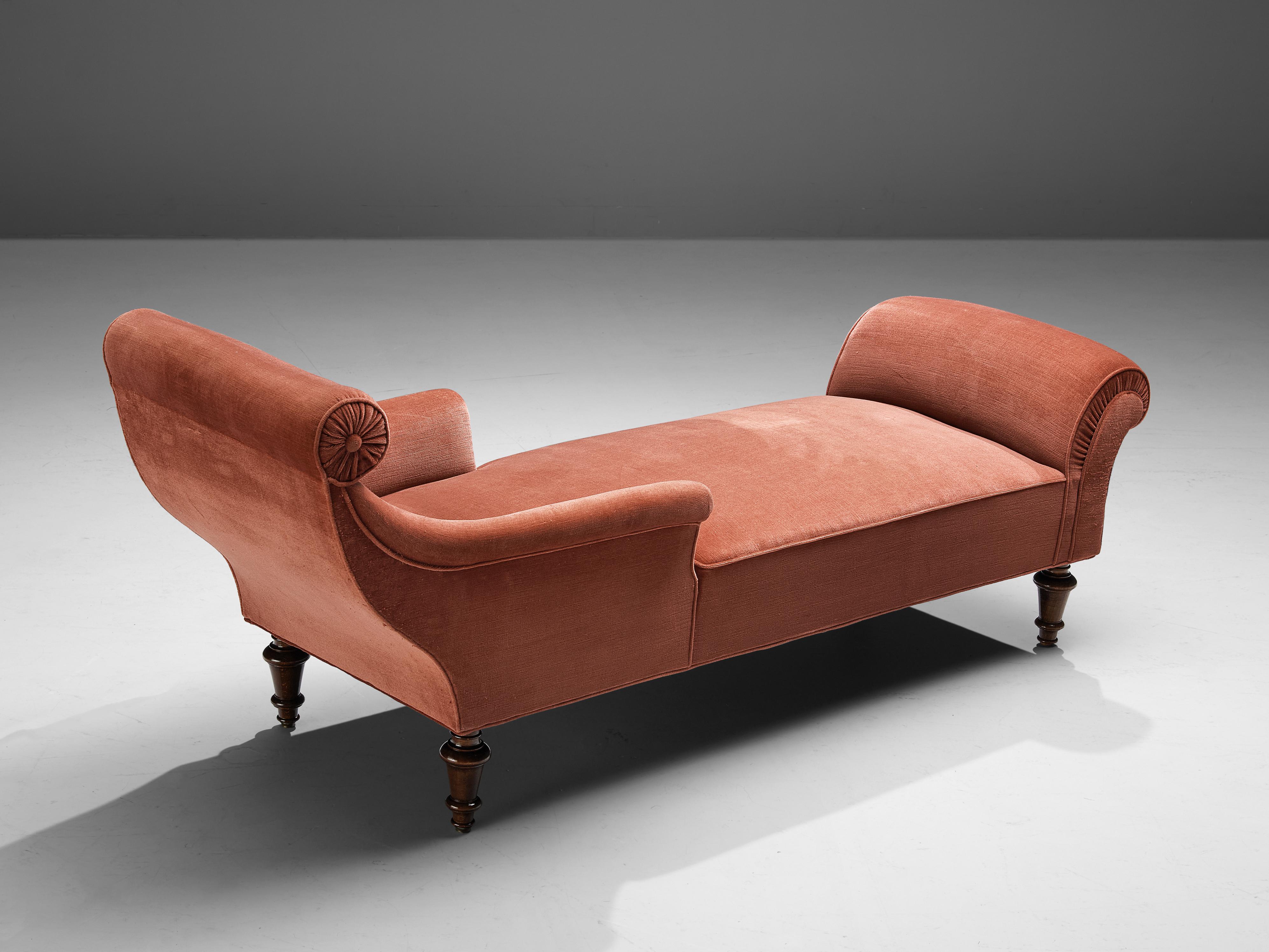 Art Deco Daybed in Oak and Red Velvet Upholstery 3