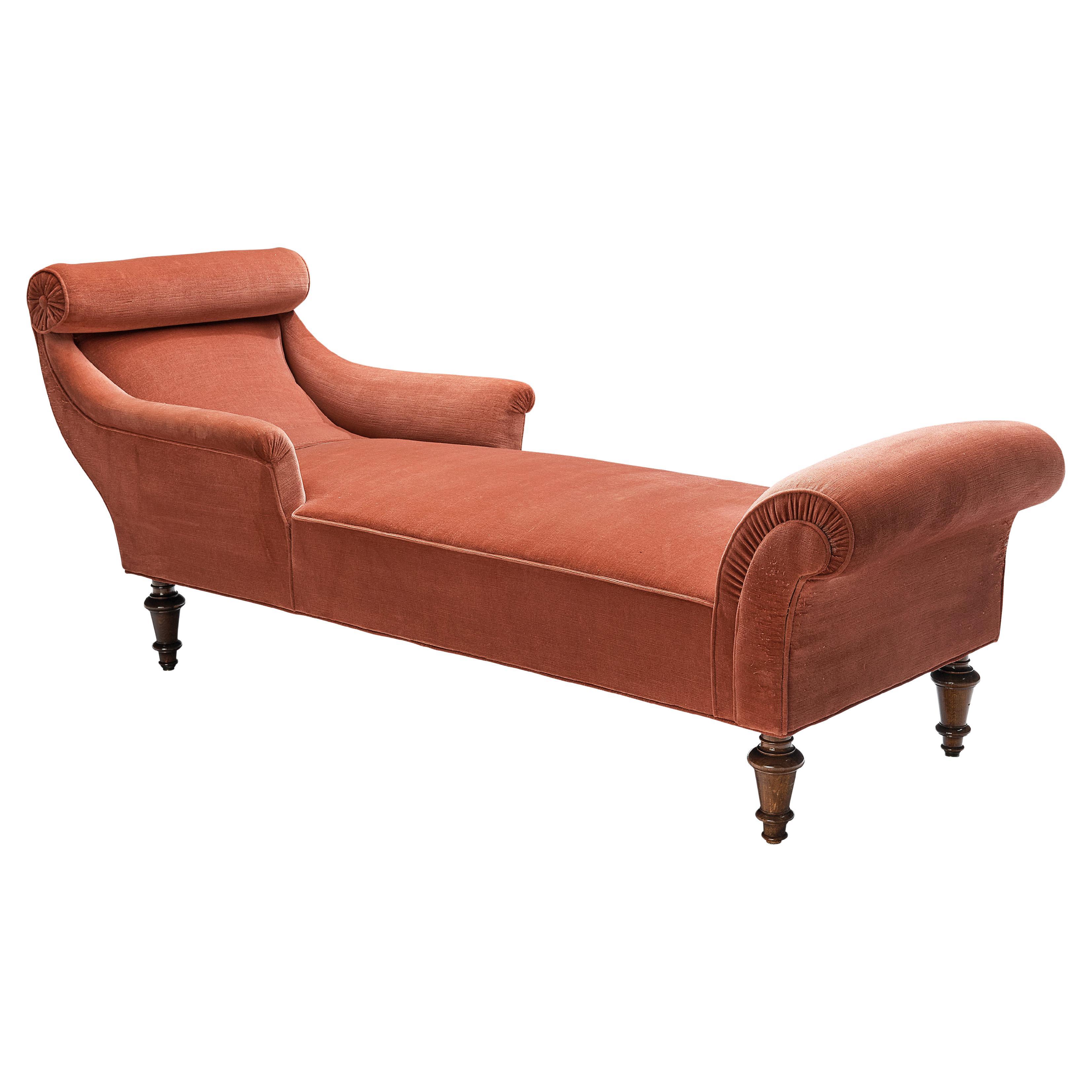 Art Deco Daybed in Oak and Red Velvet Upholstery