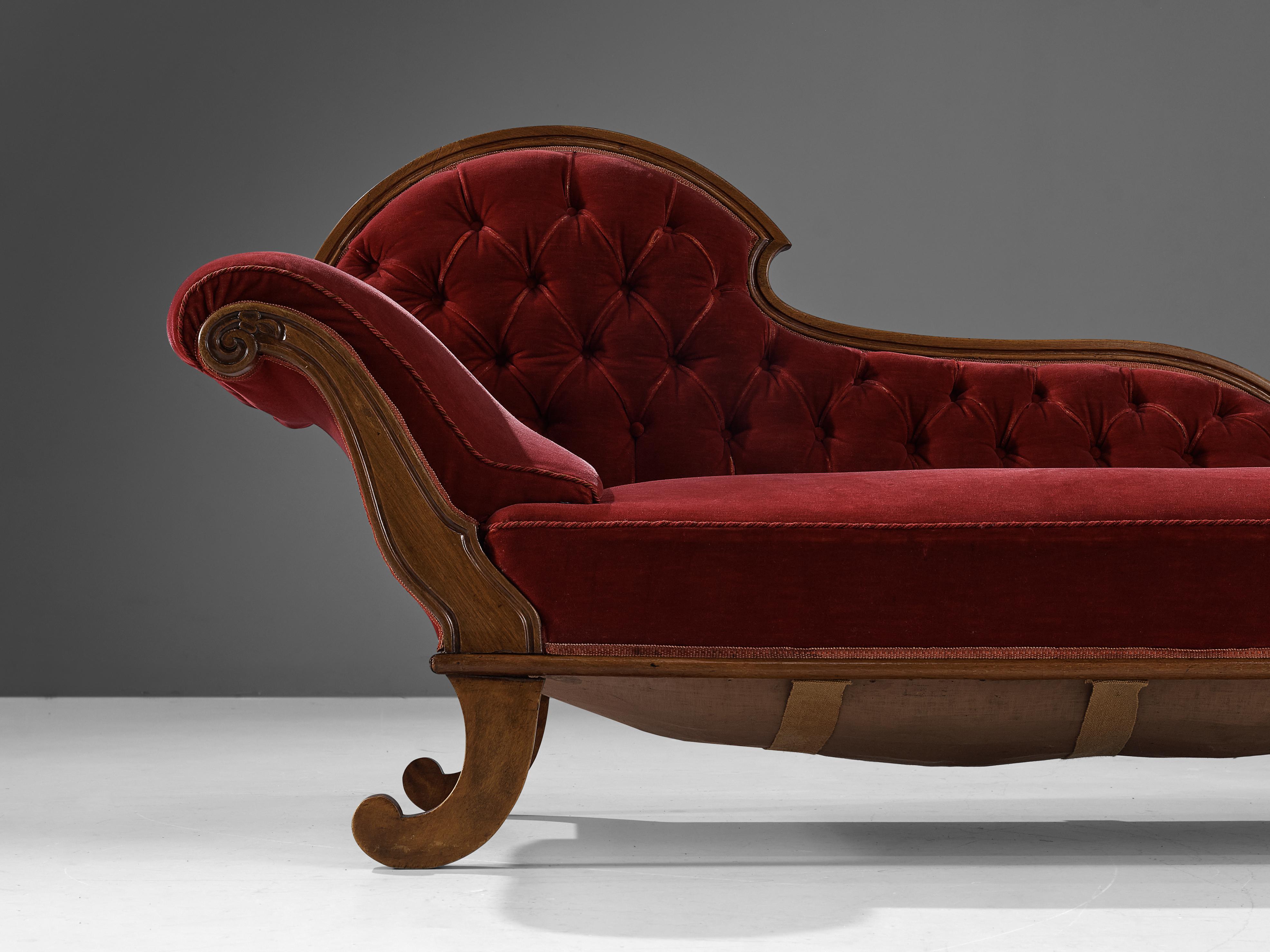 Art Deco Daybed in Red Velvet and Walnut 1
