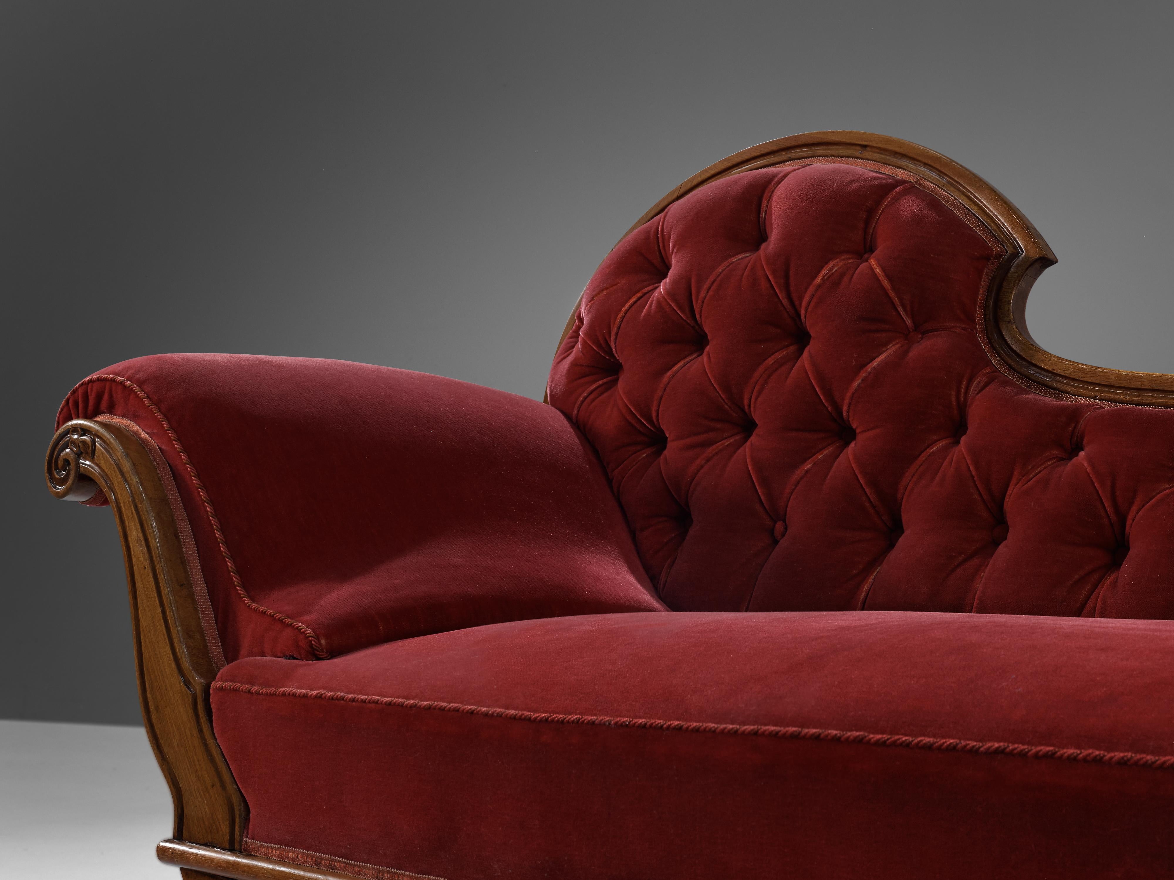 Art Deco Daybed in Red Velvet and Walnut 2
