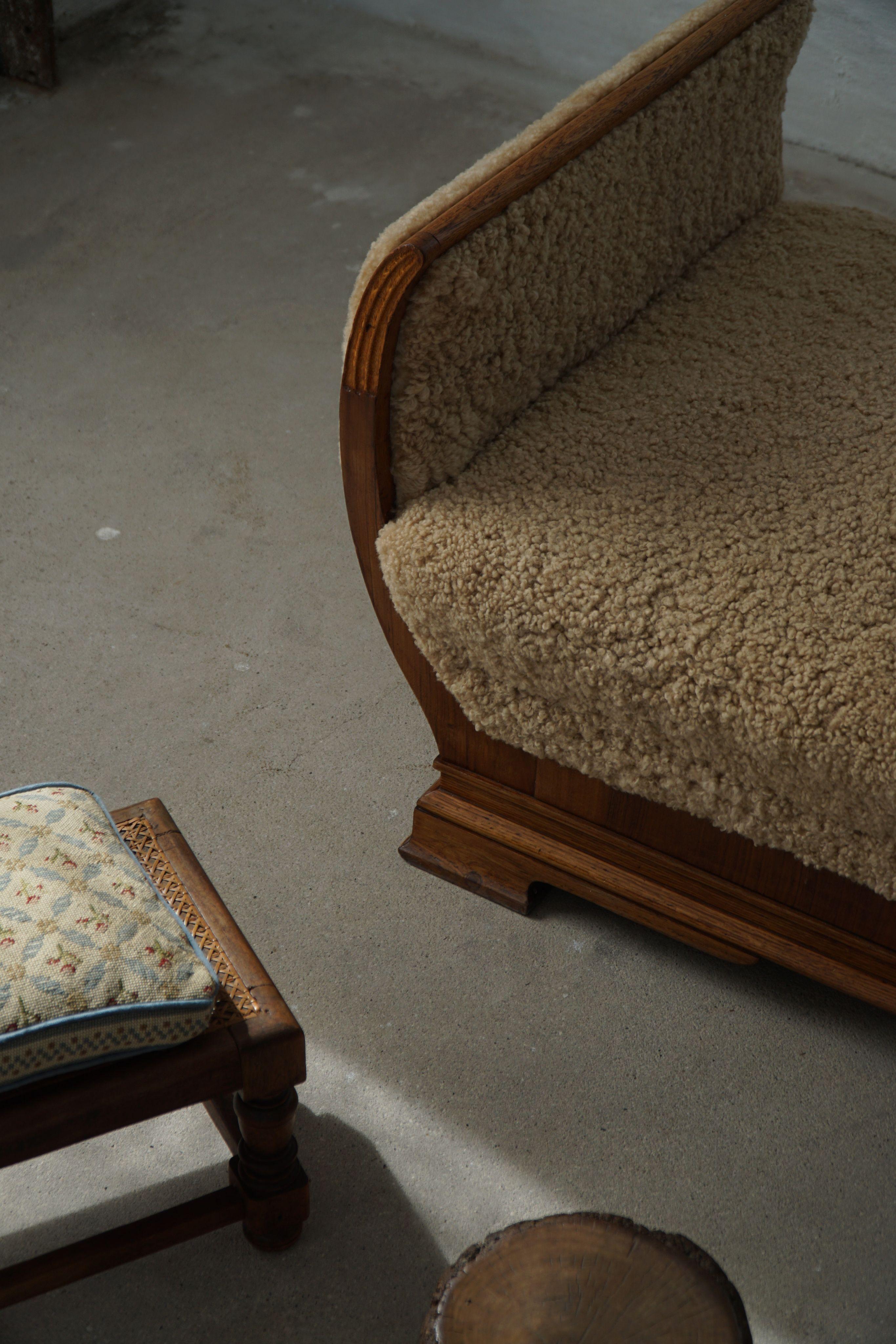 Art Deco, letto da giorno rivestito in lana d'agnello, ebanista danese, anni '30 in vendita 4