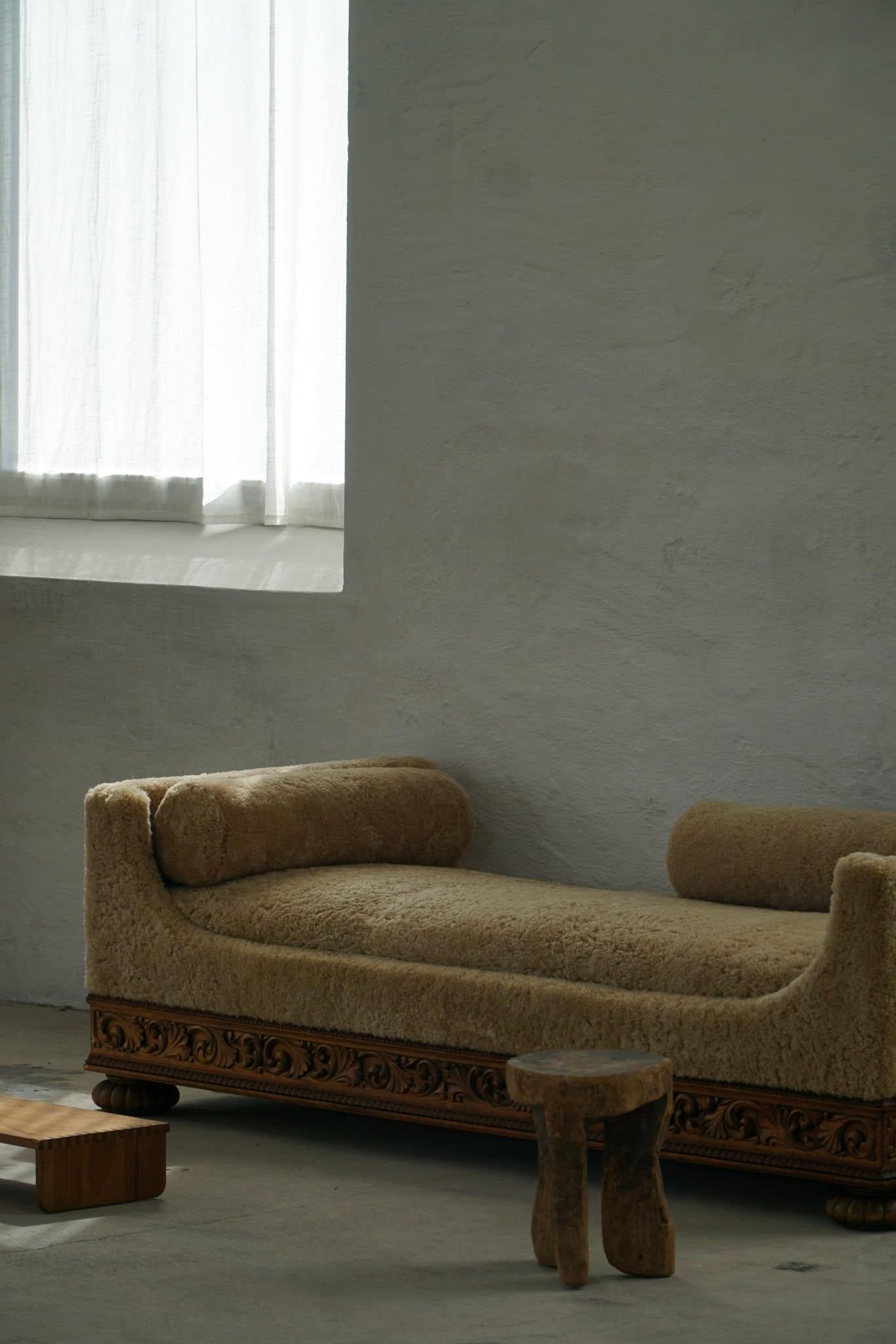 Art Deco, letto da giorno rivestito in lana d'agnello, Swedish Grace, Otto Schulz, anni '30 2