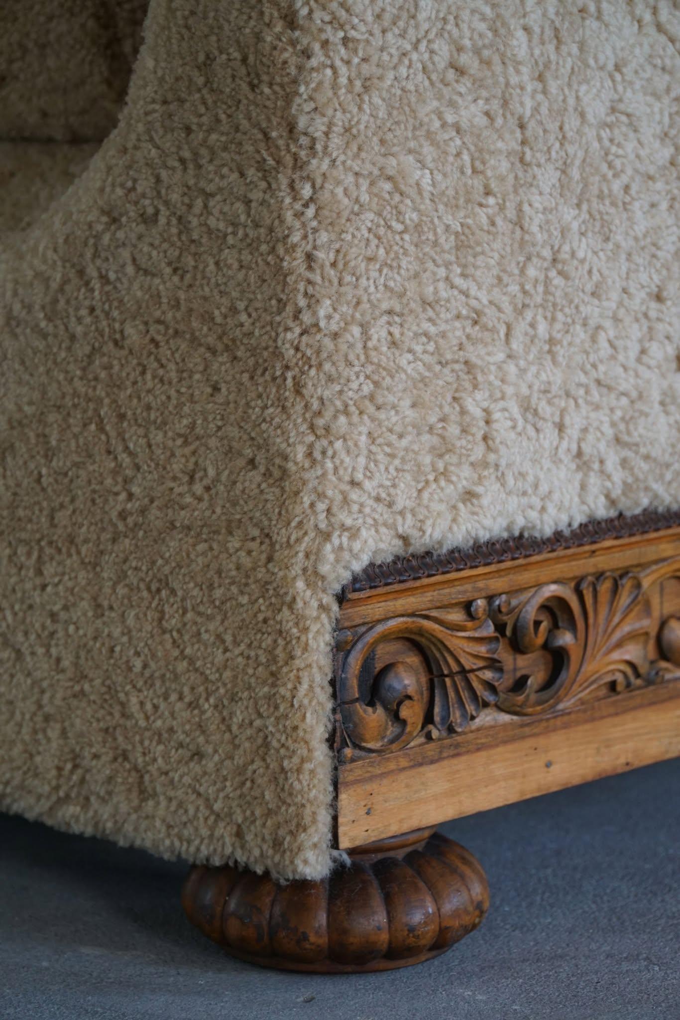 Art Deco, letto da giorno rivestito in lana d'agnello, Swedish Grace, Otto Schulz, anni '30 9