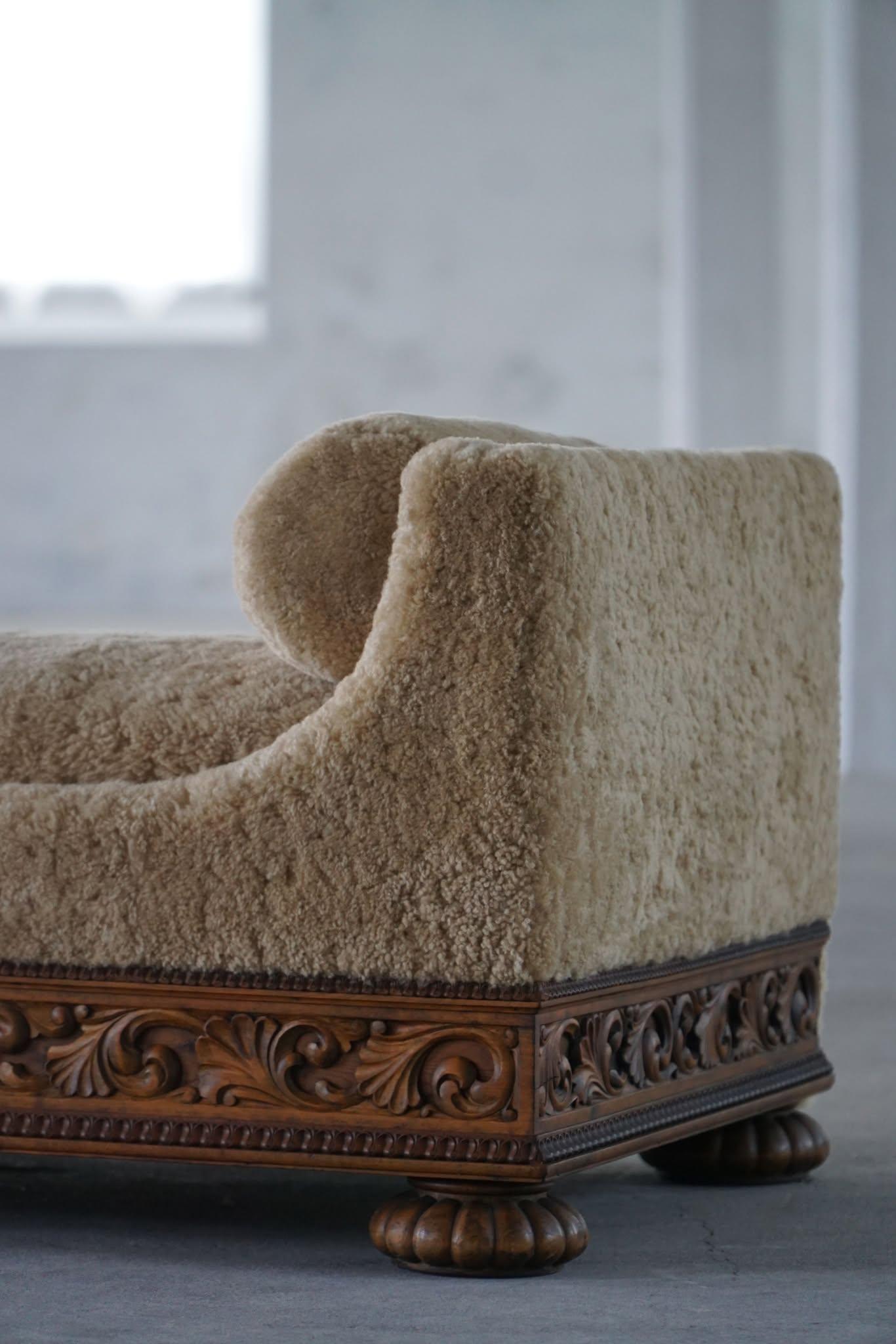 Art Deco, letto da giorno rivestito in lana d'agnello, Swedish Grace, Otto Schulz, anni '30 10