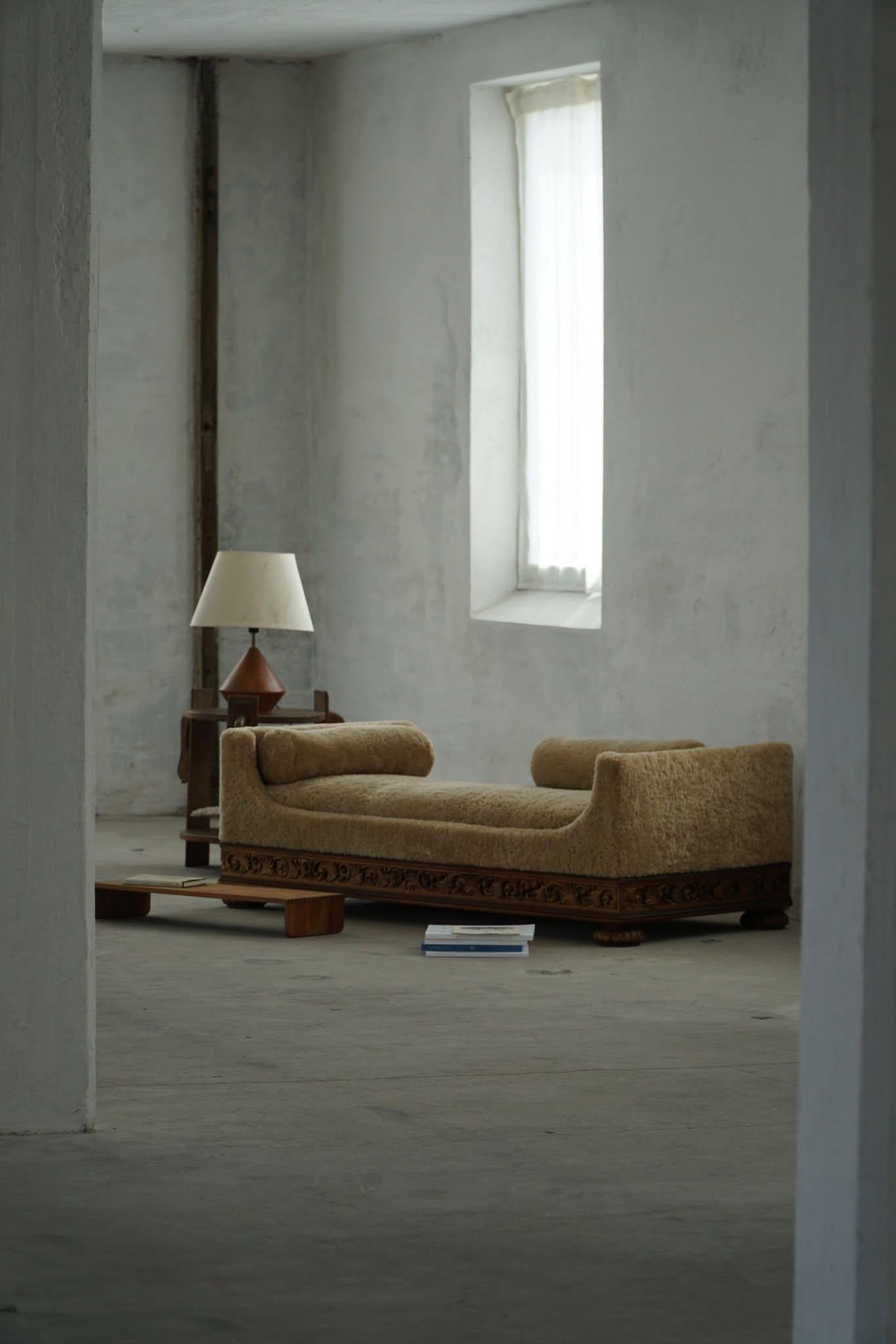Art Deco, letto da giorno rivestito in lana d'agnello, Swedish Grace, Otto Schulz, anni '30 12