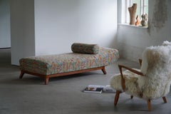 Art Deco Daybed, Reupholstered in Vintage Fabric, Danish Cabinetmaker, 1940s