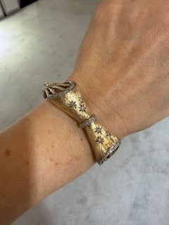 Art Deco Dazzling Diamond Bow 14k Gold Vintage Ribbon Bangle