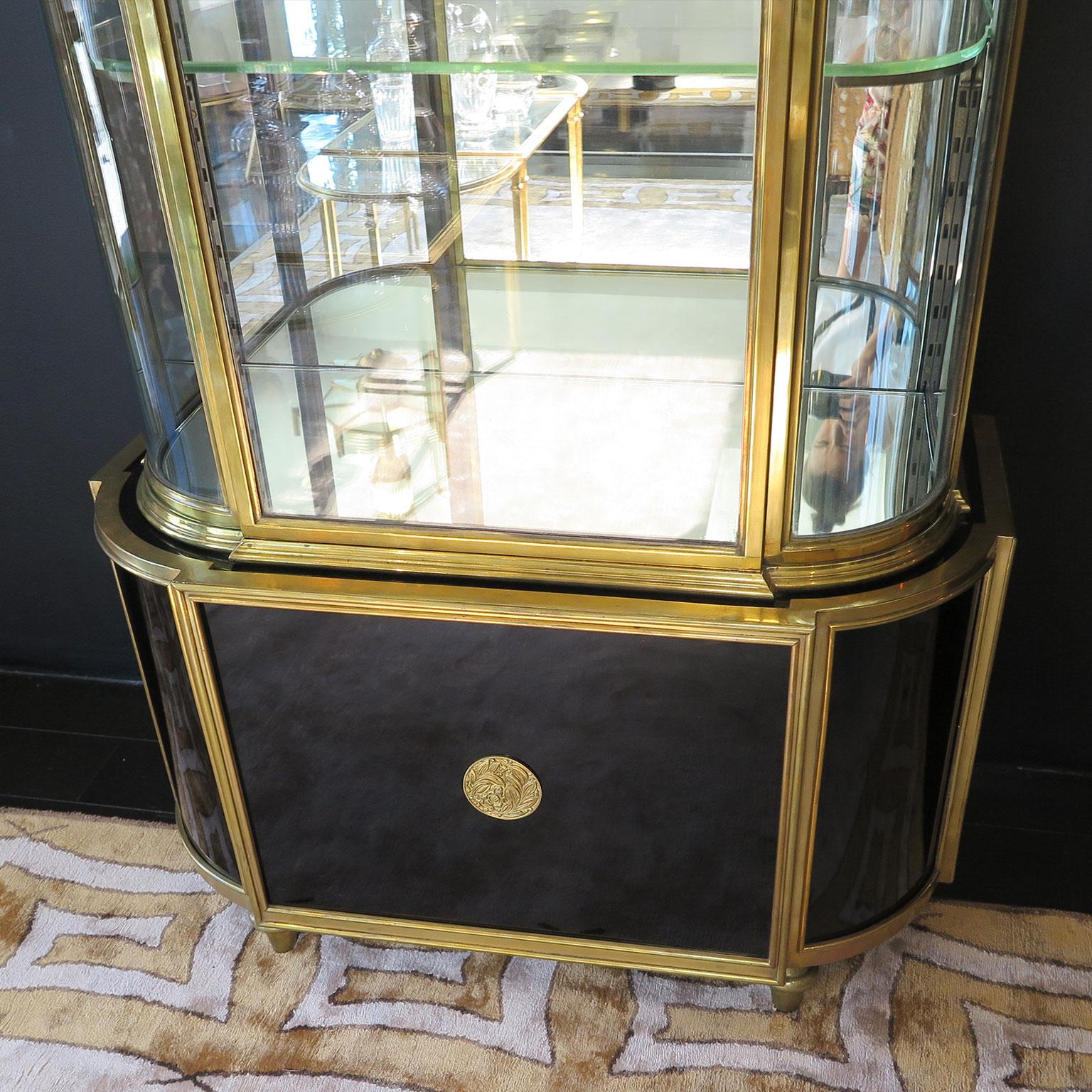 Belgian Art Deco De Coene Freres Brass Vitrine Curio Cabinet with Glass Shelves