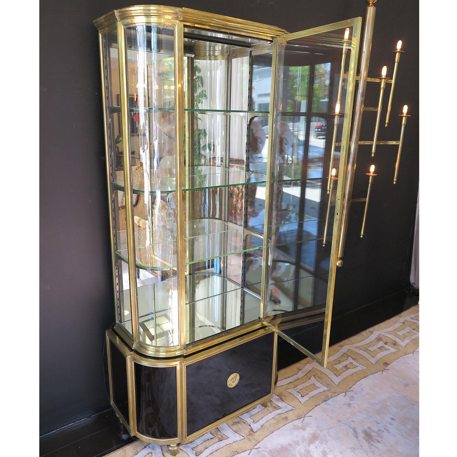 20th Century Art Deco De Coene Freres Brass Vitrine Curio Cabinet with Glass Shelves