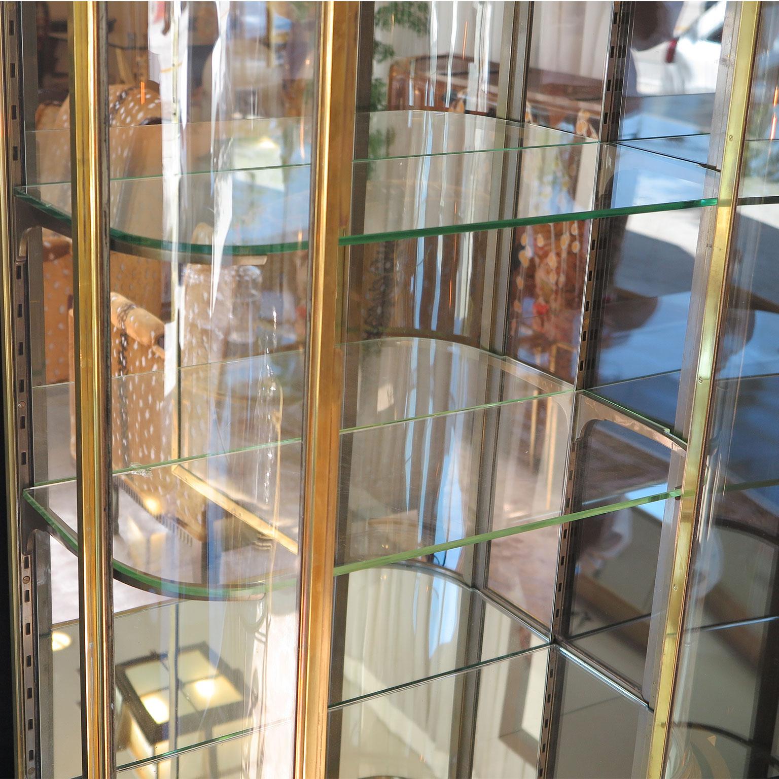 Art Deco De Coene Freres Brass Vitrine Curio Cabinet with Glass Shelves 1