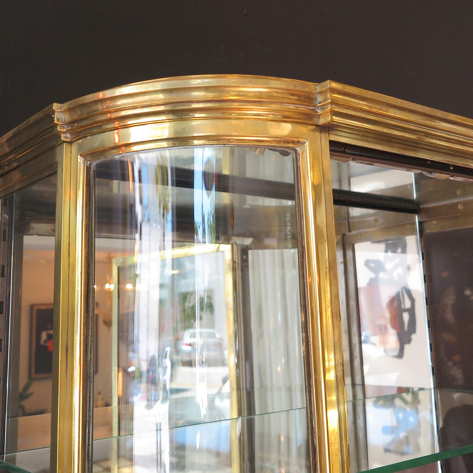 Art Deco De Coene Freres Brass Vitrine Curio Cabinet with Glass Shelves 3