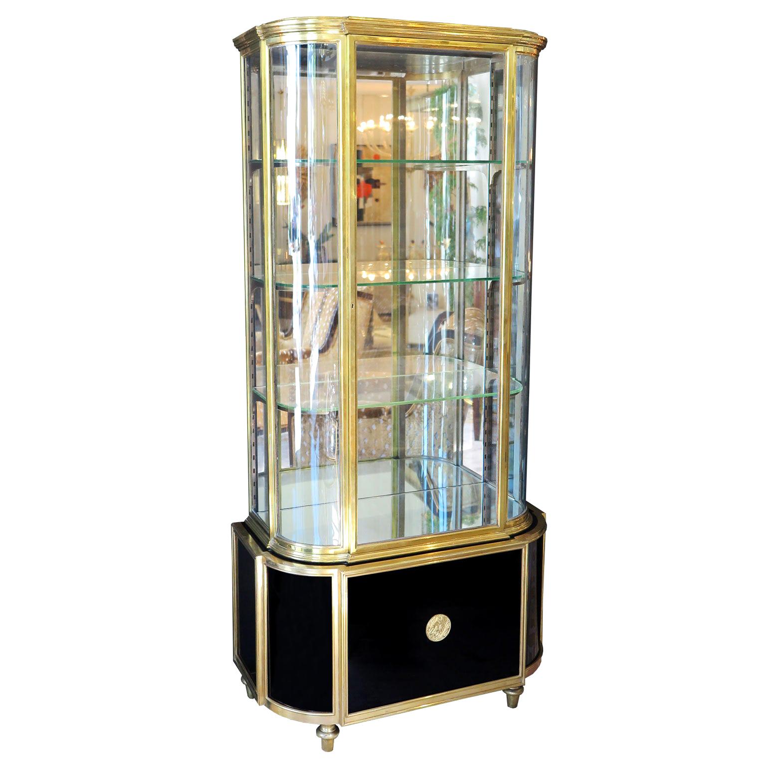 Art Deco De Coene Freres Brass Vitrine Curio Cabinet with Glass Shelves