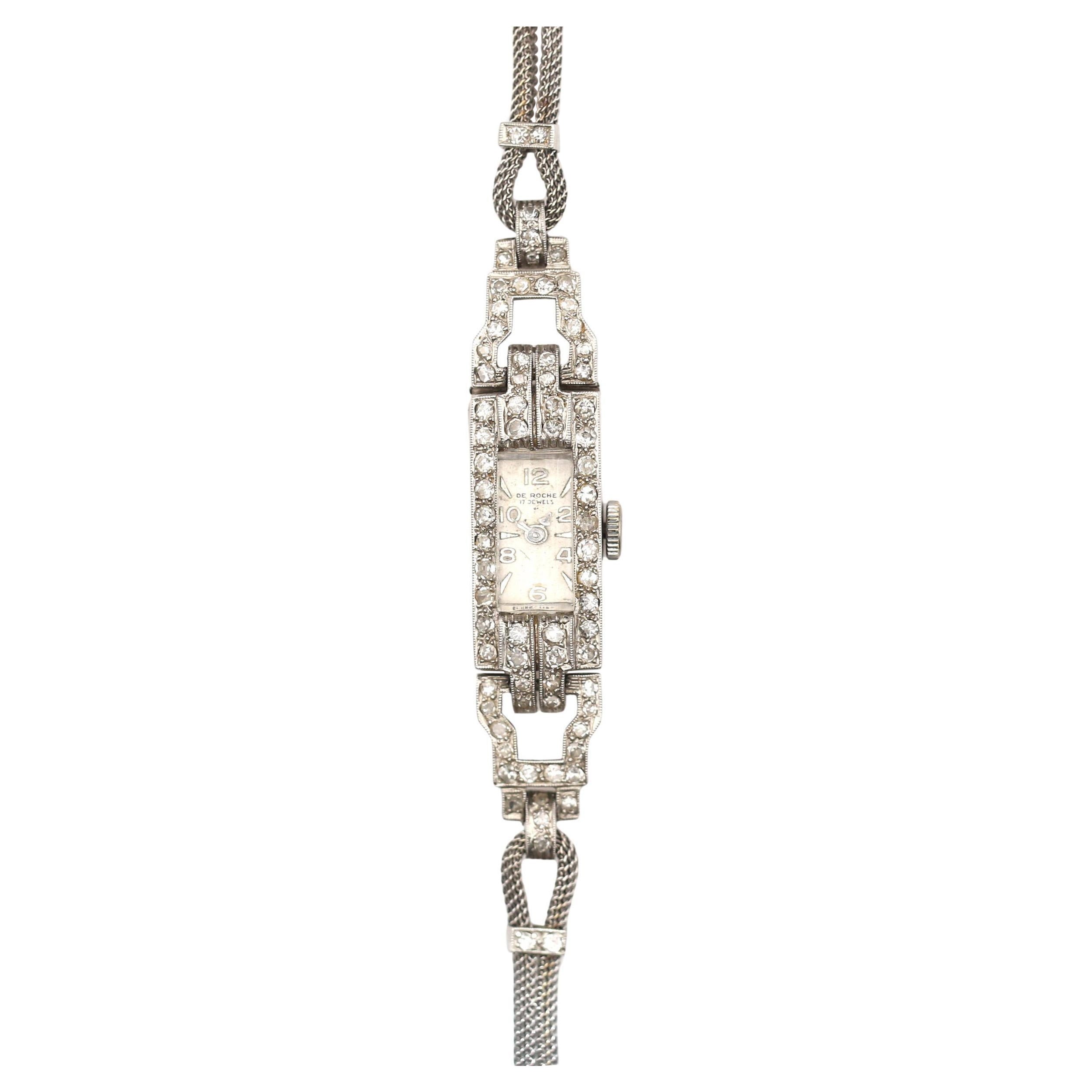 Art Deco De Roche Platinum Diamond Ladies Wristwatch, 1925