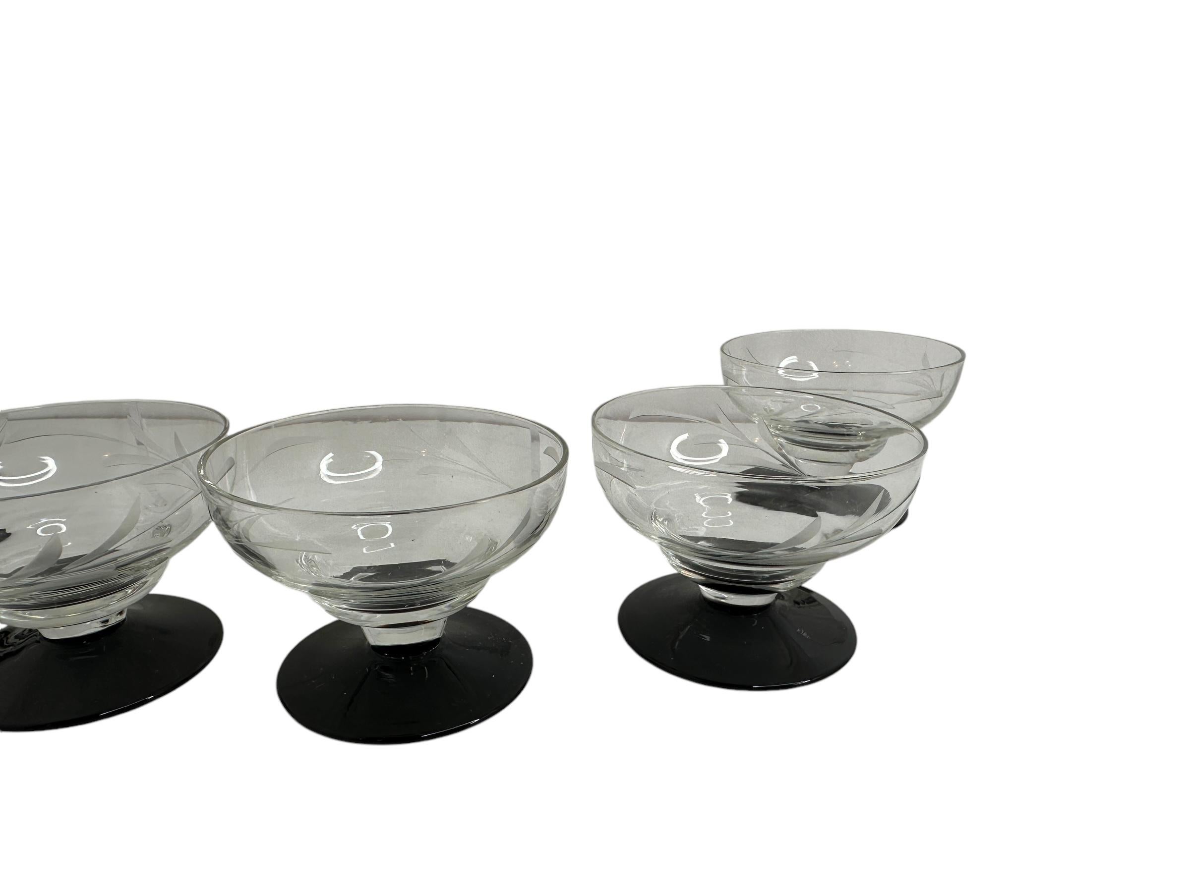 Mid-20th Century Art Deco Decanter & 6 Glasses Set Clear & Black, Vintage German 1930s For Sale