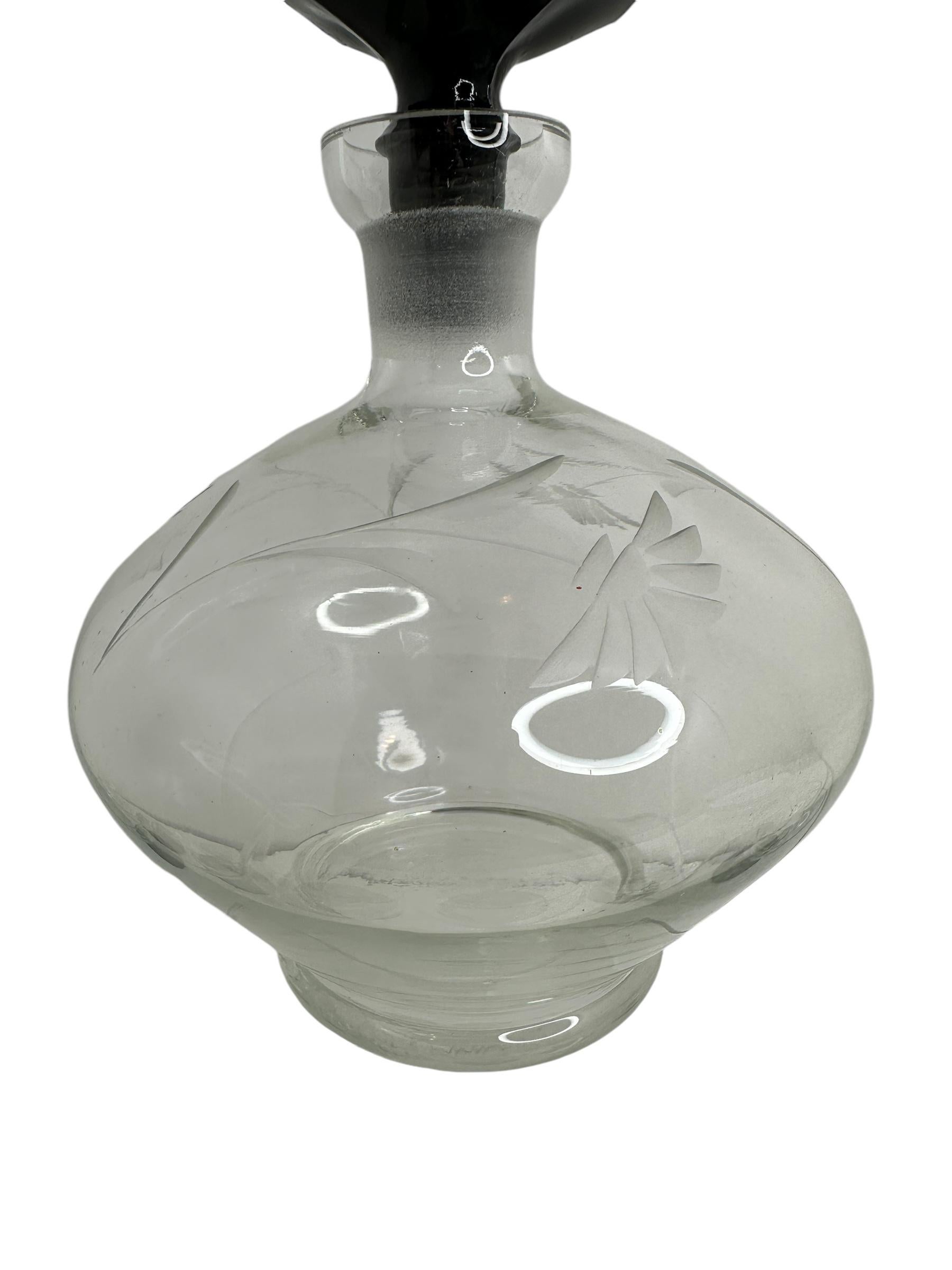 Art Deco Decanter & 6 Glasses Set Clear & Black, Vintage German 1930s For Sale 1