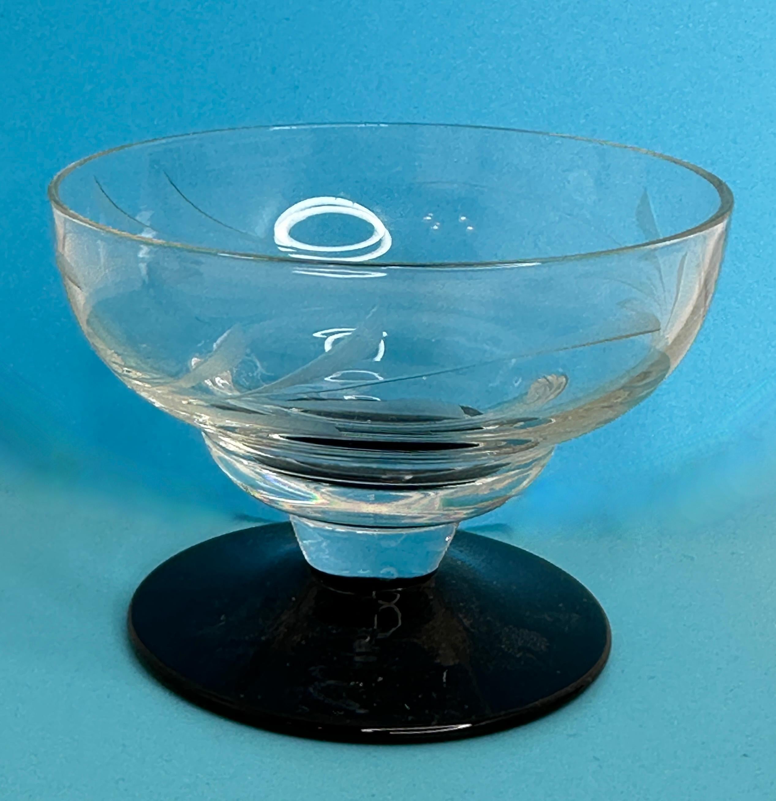 Art Deco Decanter & 6 Glasses Set Clear & Black, Vintage German 1930s For Sale 3