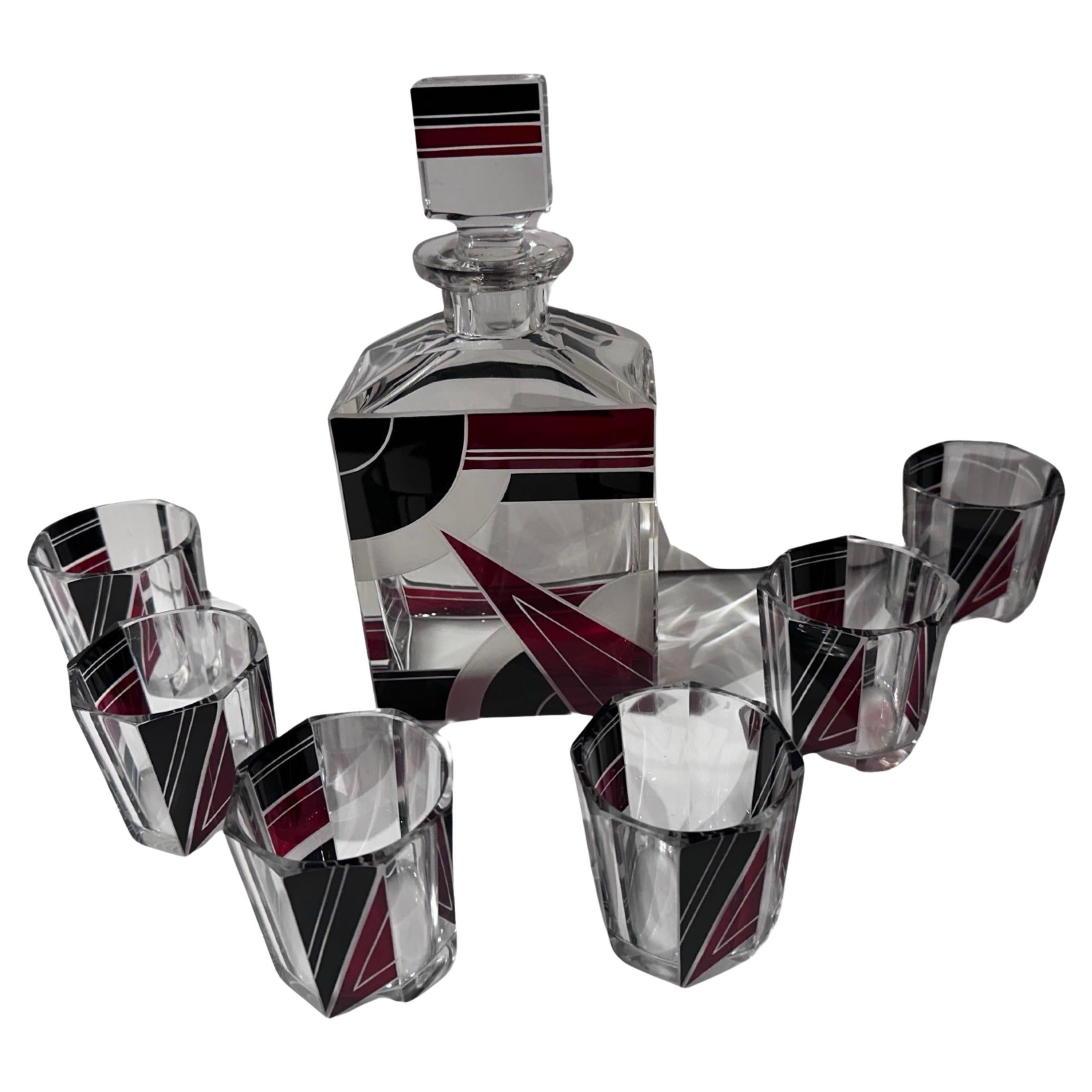 Art Deco Decanter and Whiskey Glasses by Karl Palda