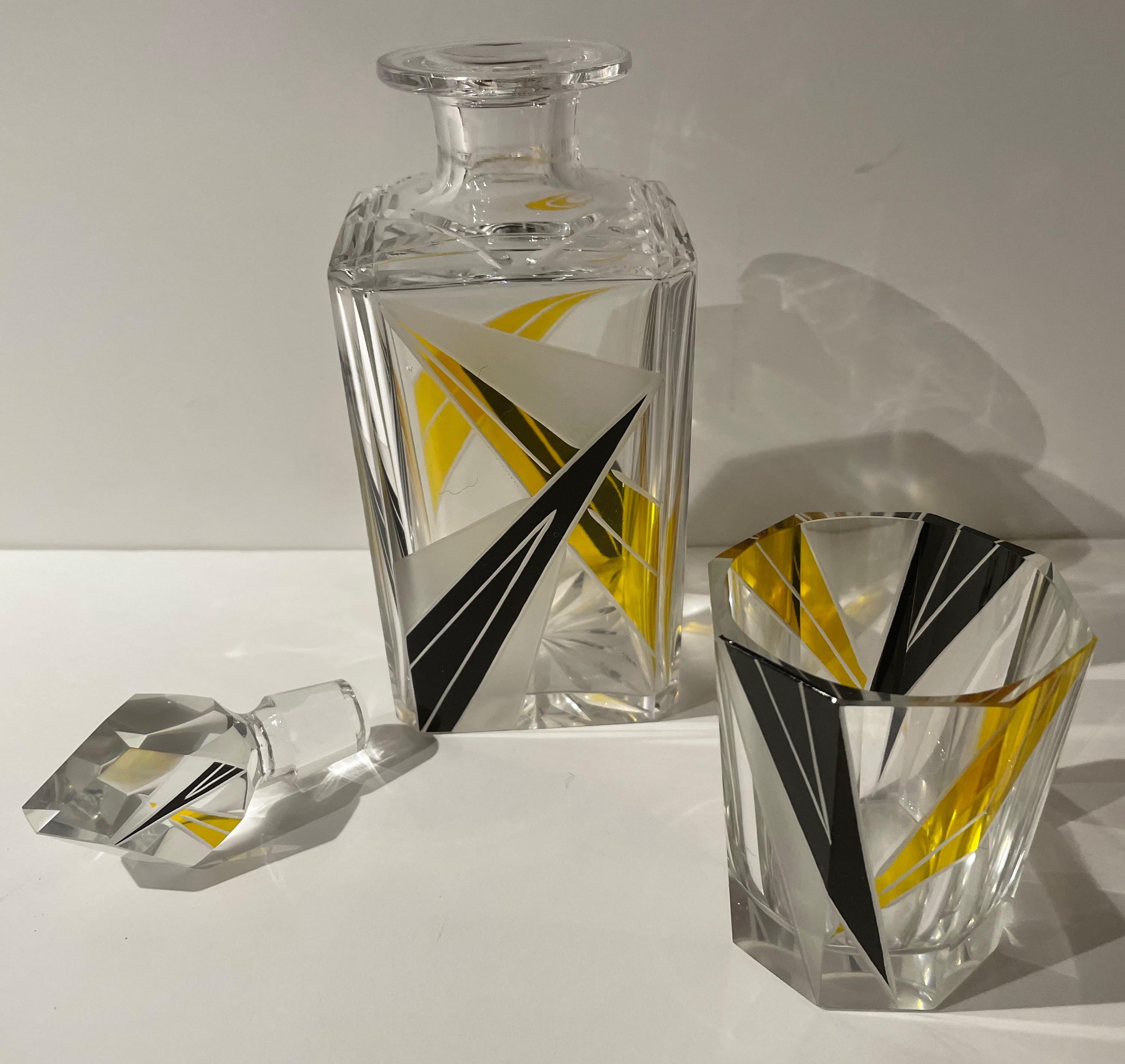 Contemporary Art Deco Decanter and Whiskey Set in Style of Karl Palda