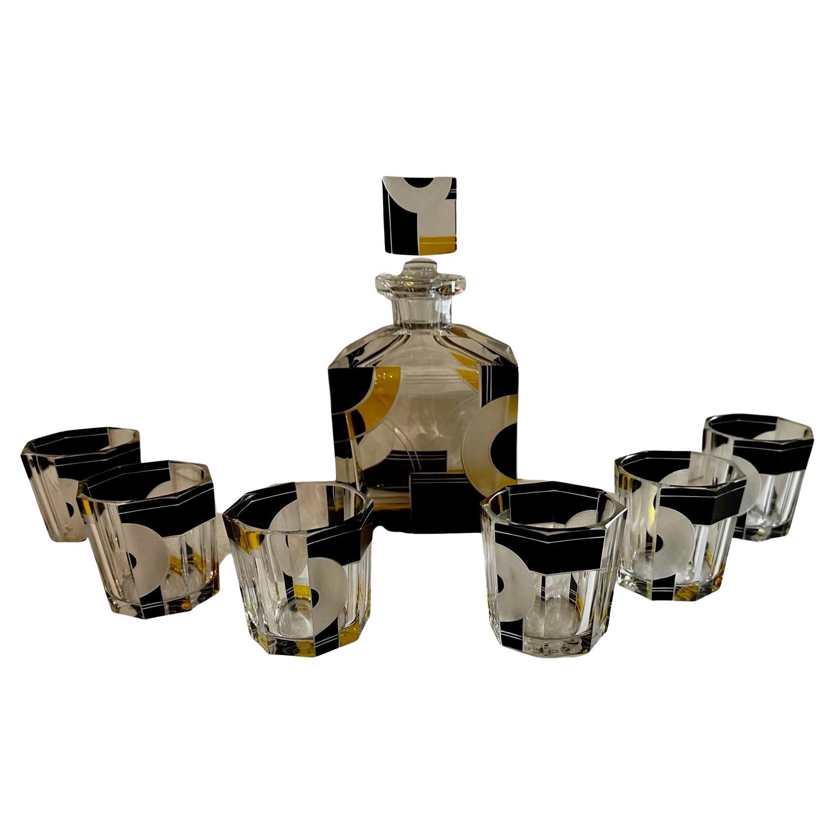 Art Deco Decanter and Whiskey Set in Style of Karl Palda For Sale
