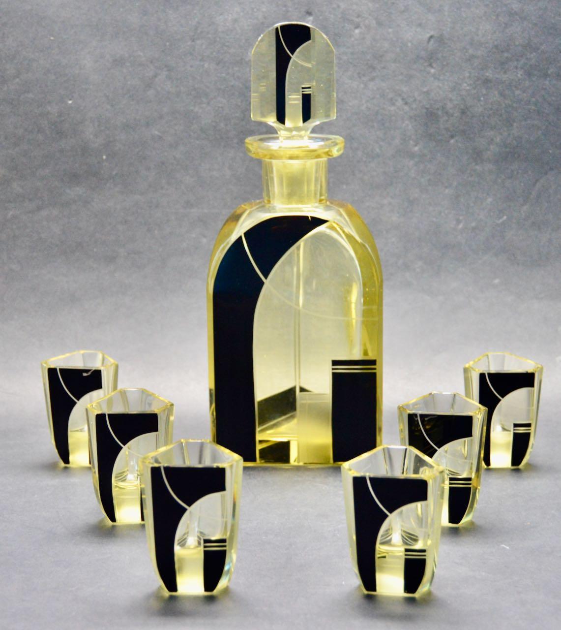 Czech Art Deco Decanter Drinking and Whiskey Set by Karl Palda
