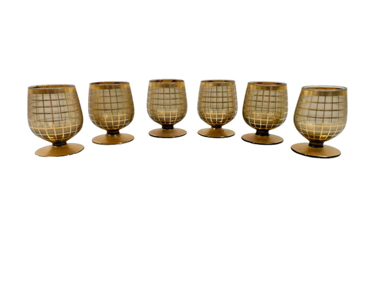 Art Deco Decanter Set, Ball Shaped Decanter & Snifter Shape Glass with Gold Grid For Sale 3