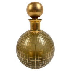 Antique Art Deco Decanter Set, Ball Shaped Decanter & Snifter Shape Glass with Gold Grid