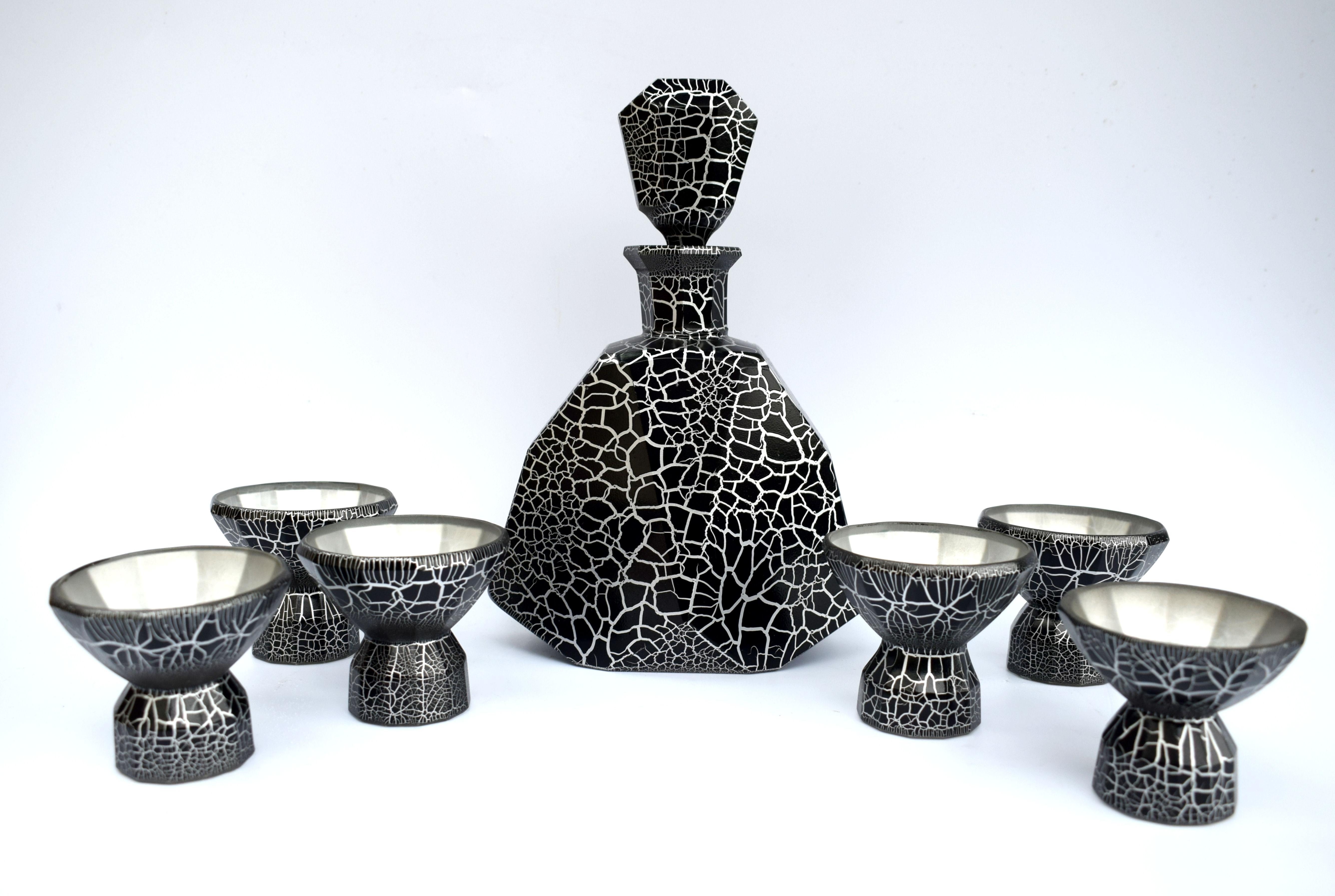 20th Century Art Deco Decanter Set by Moser, Czech, circa 1930 For Sale