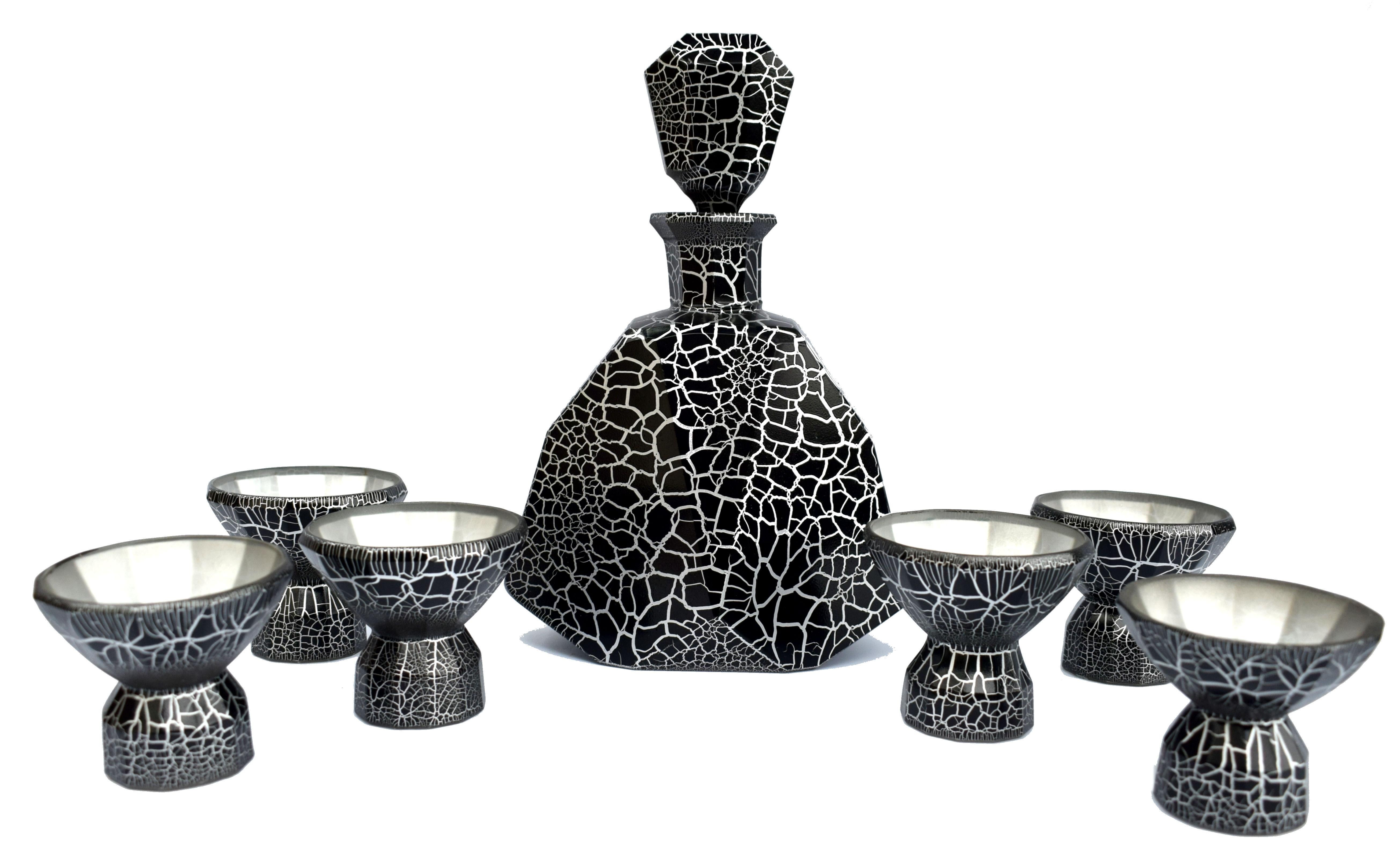 Glass Art Deco Decanter Set by Moser, Czech, circa 1930 For Sale