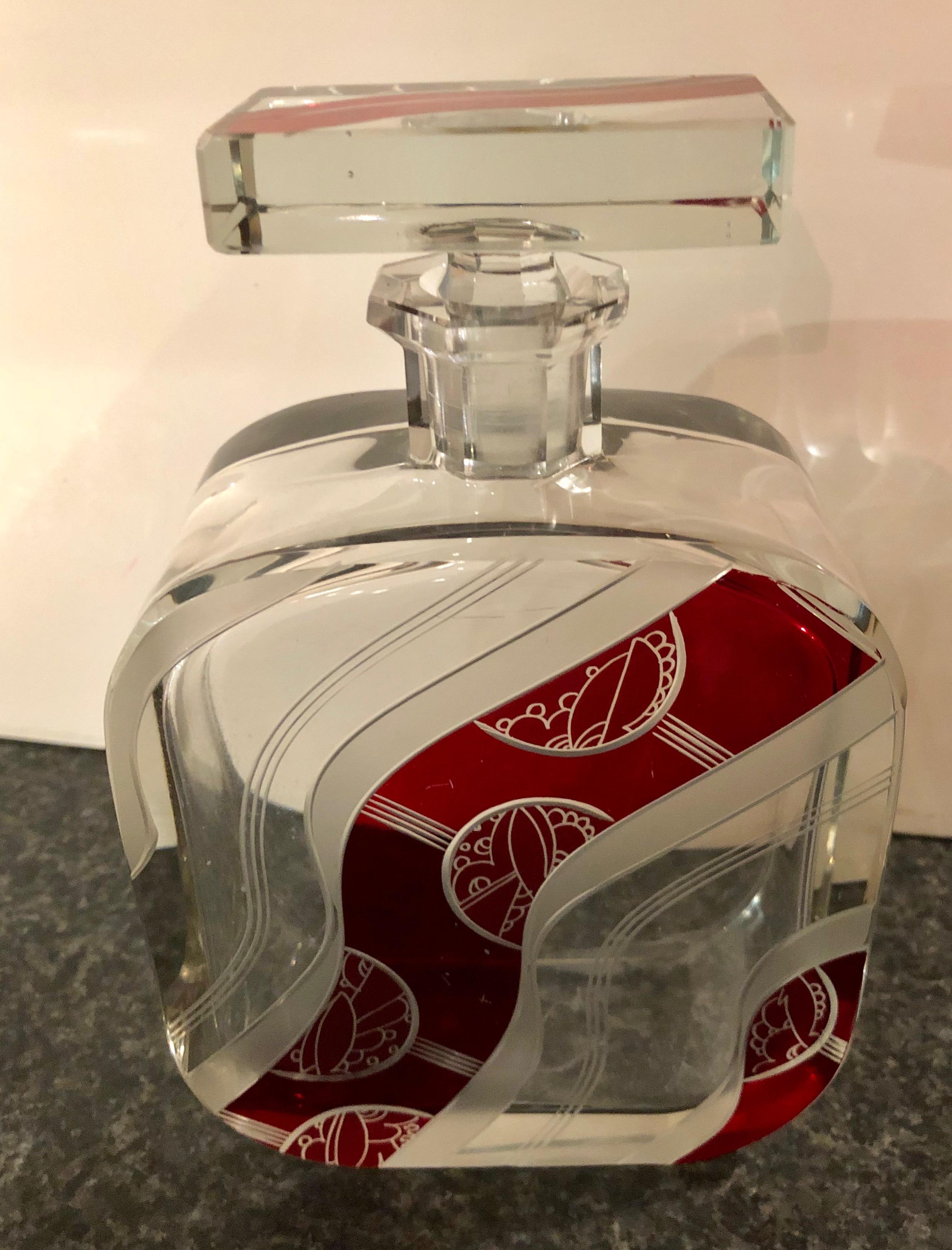 Art Deco Decanter Set in Red and Clear Czech Crystal 3