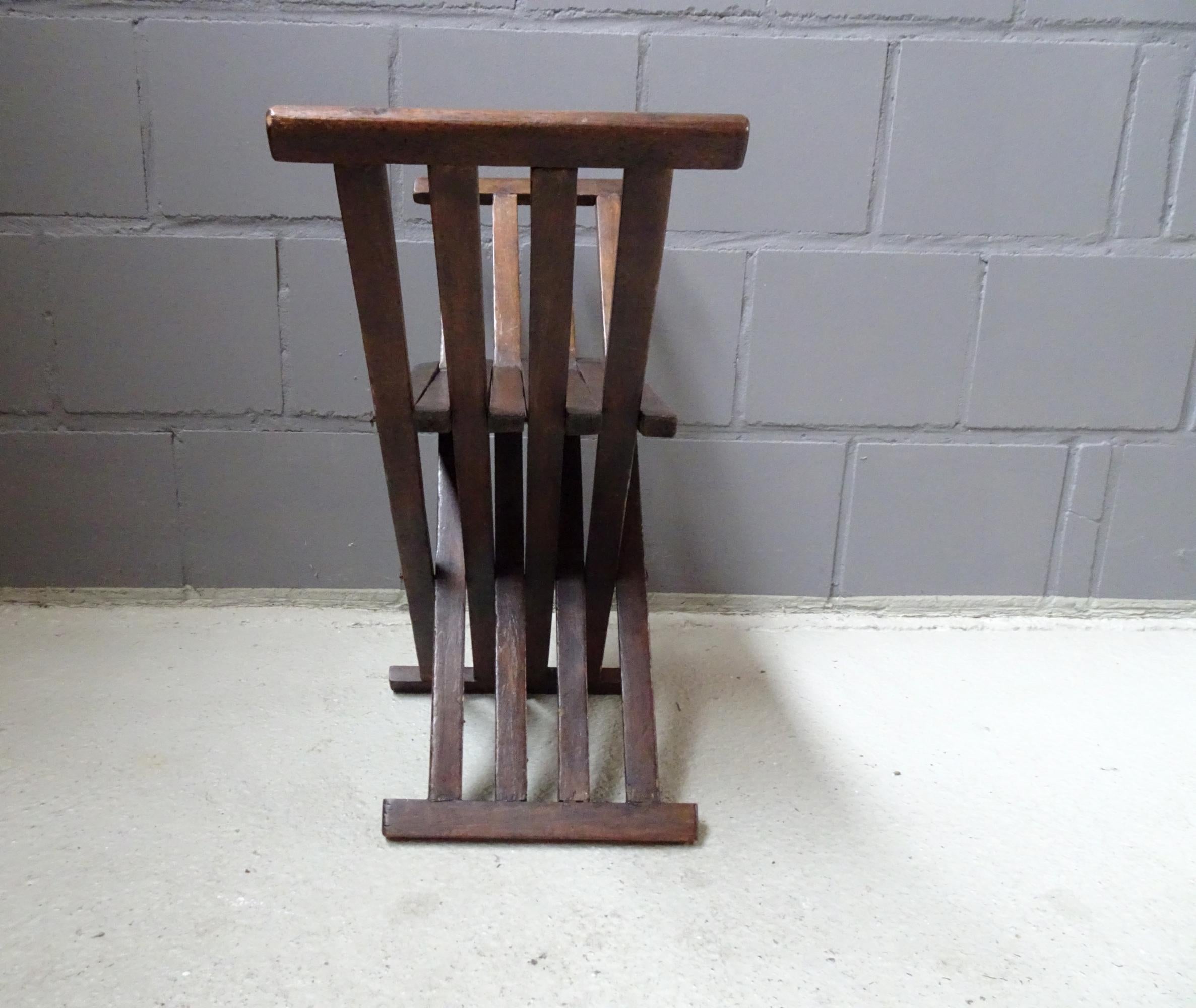 Early 20th Century Art Deco Deck Chair, Primitive Folding Scissor Stool