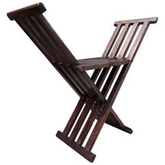 Antique Art Deco Deck Chair, Primitive Folding Scissor Stool