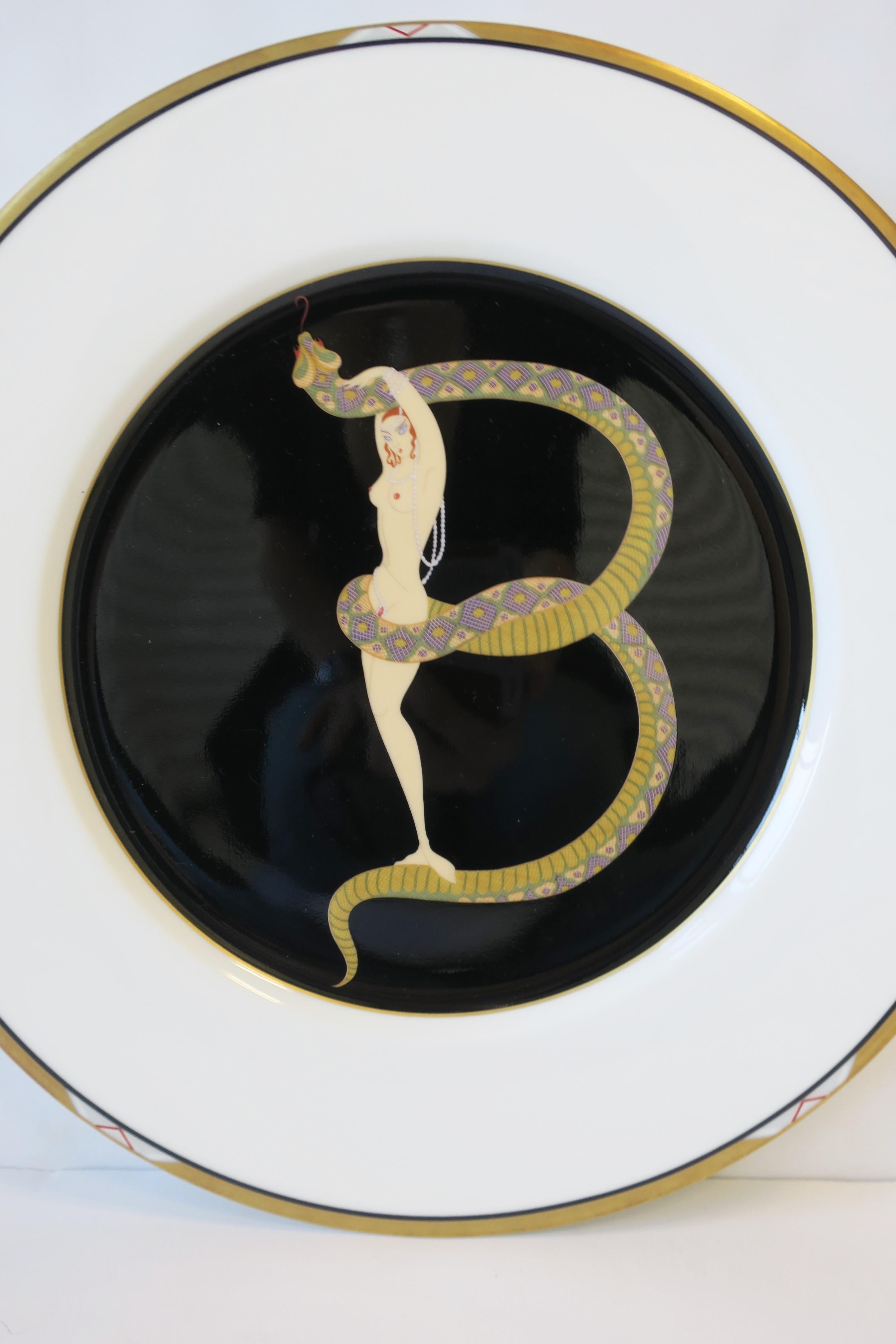 Art Deco Etre Wall Art Plate with Female and Serpent Snake Design, 1987 In Good Condition For Sale In New York, NY