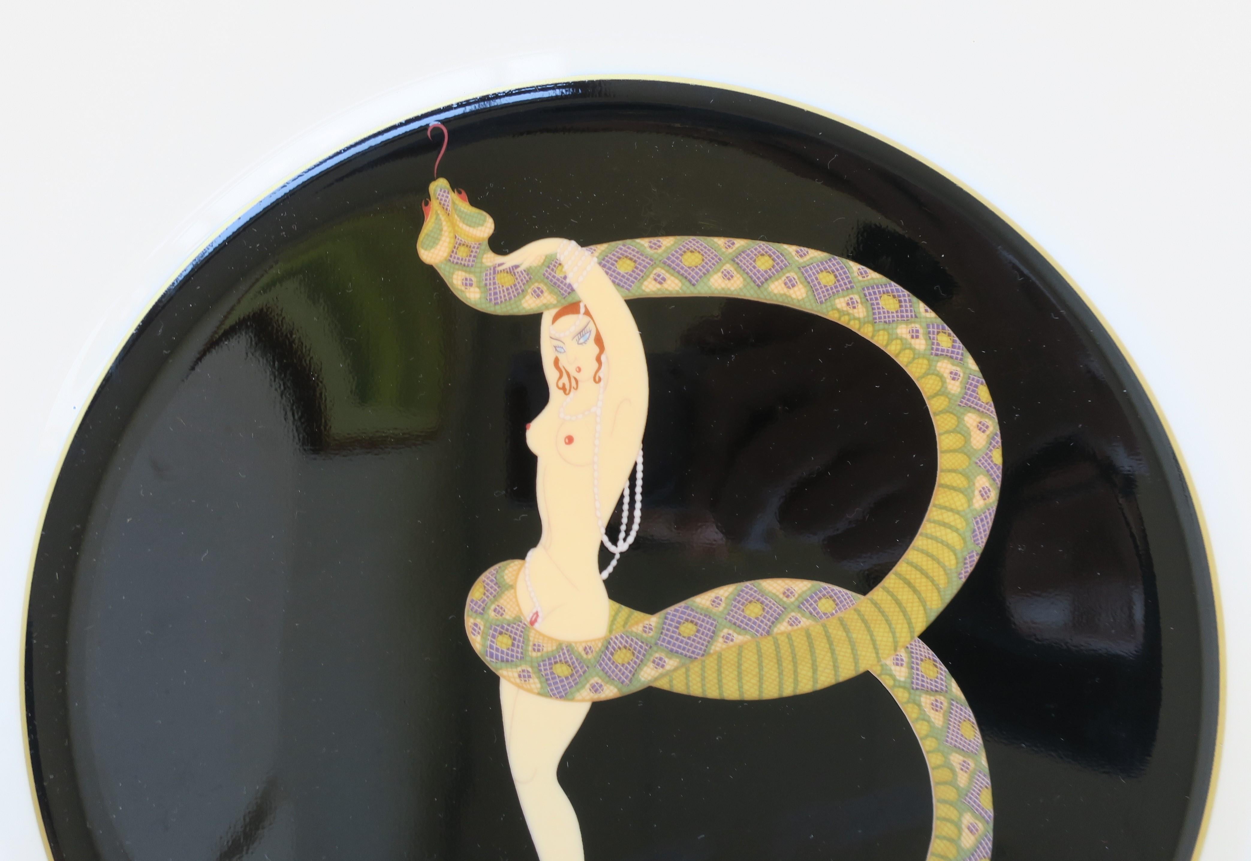 Late 20th Century Art Deco Etre Wall Art Plate with Female and Serpent Snake Design, 1987