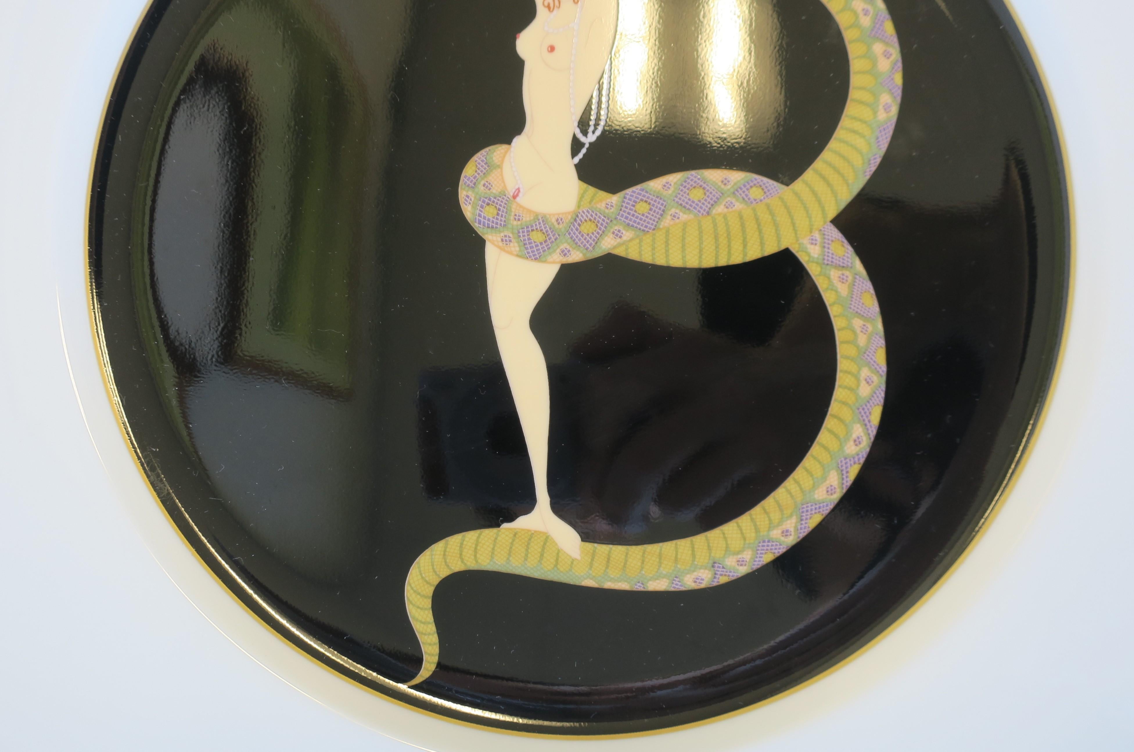 Porcelain Art Deco Etre Wall Art Plate with Female and Serpent Snake Design, 1987 For Sale