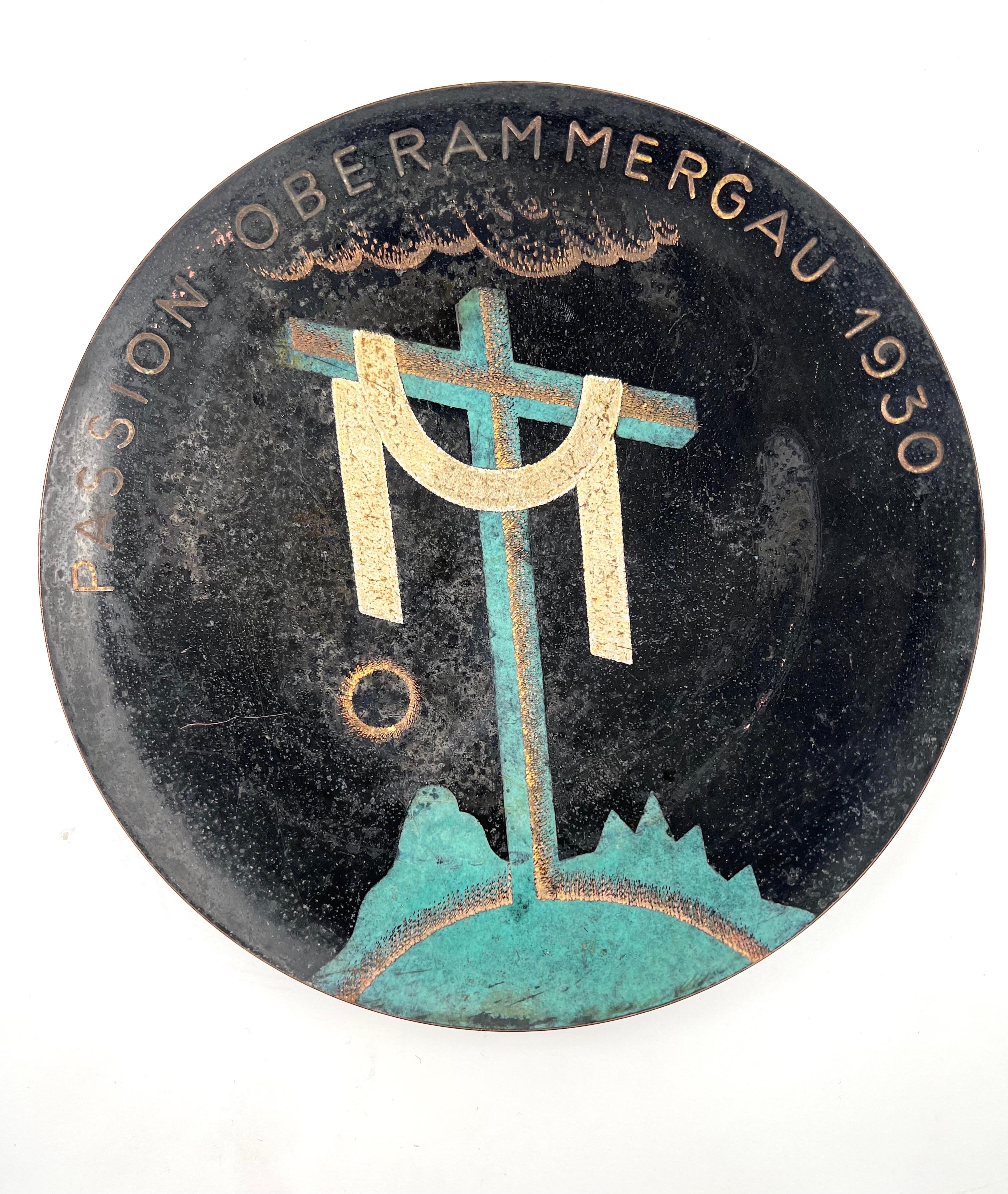 A very rare 1930s original decorative plate from the passion world-famous Oberammergau Town in Bavaria Germany. very nice original condition beautiful patina and rust due to age.