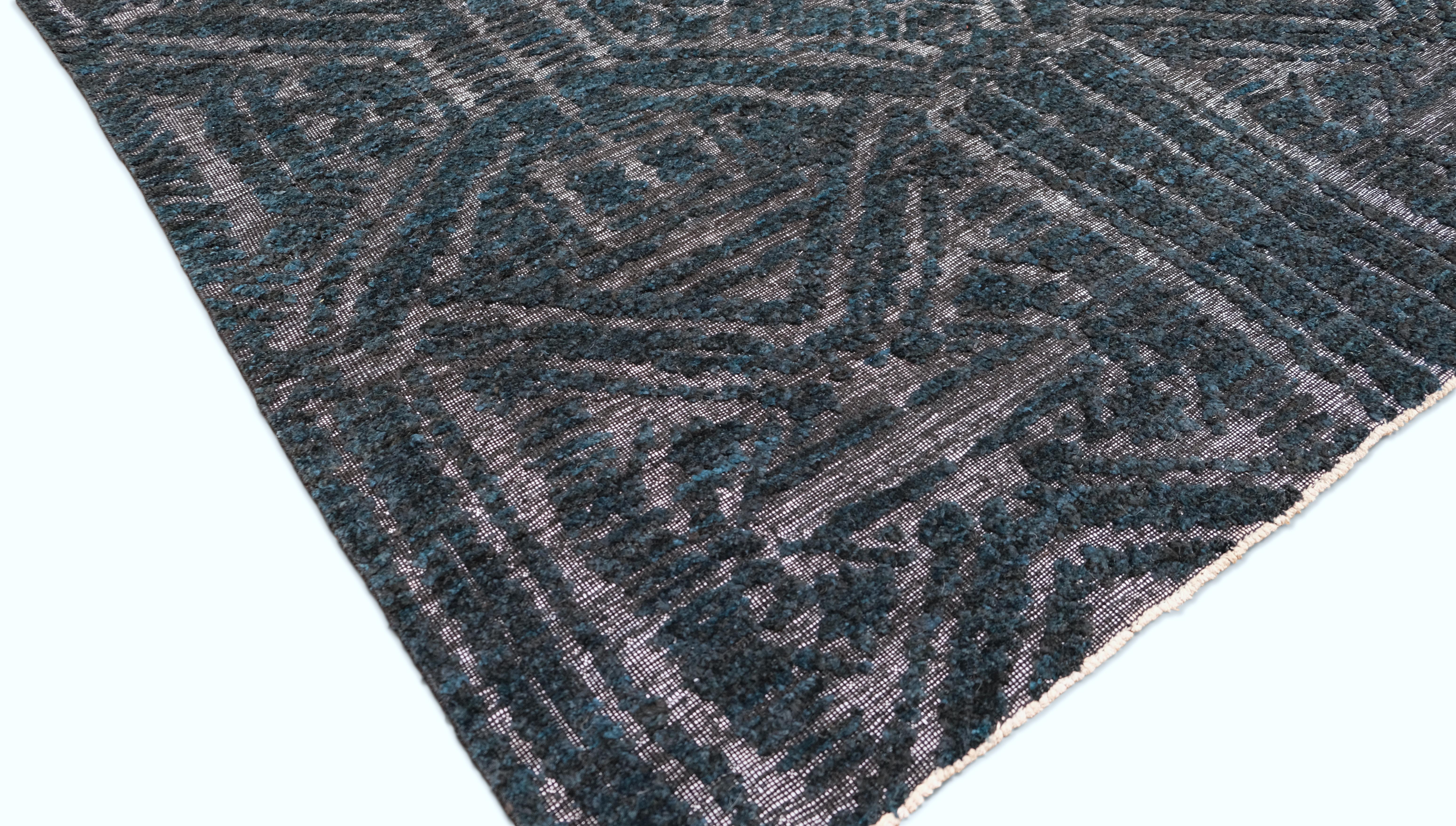 Art Déco Tappeto Geometrico in Lana Art Deco Deep Green 9'3''x12'1'' in vendita