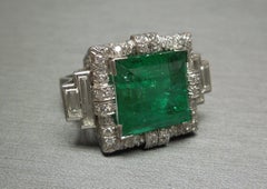 Art Deco Defined 12.75 Carat GIA Colombian Emerald Platinum Ring