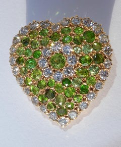 Art Deco Demantoid Diamond Gold Heart Brooch Pendant